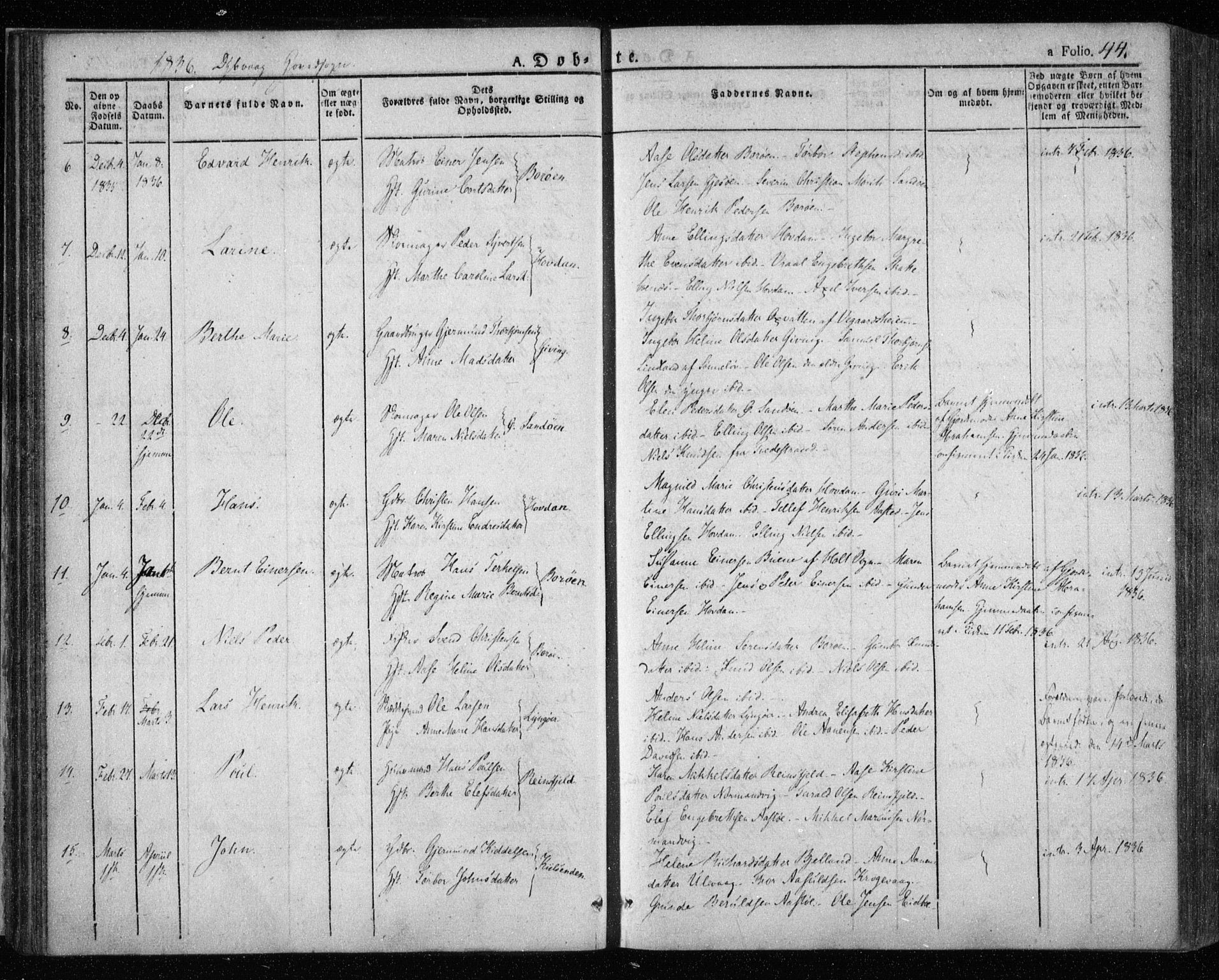 Dypvåg sokneprestkontor, SAK/1111-0007/F/Fa/Faa/L0004: Parish register (official) no. A 4, 1824-1840, p. 44