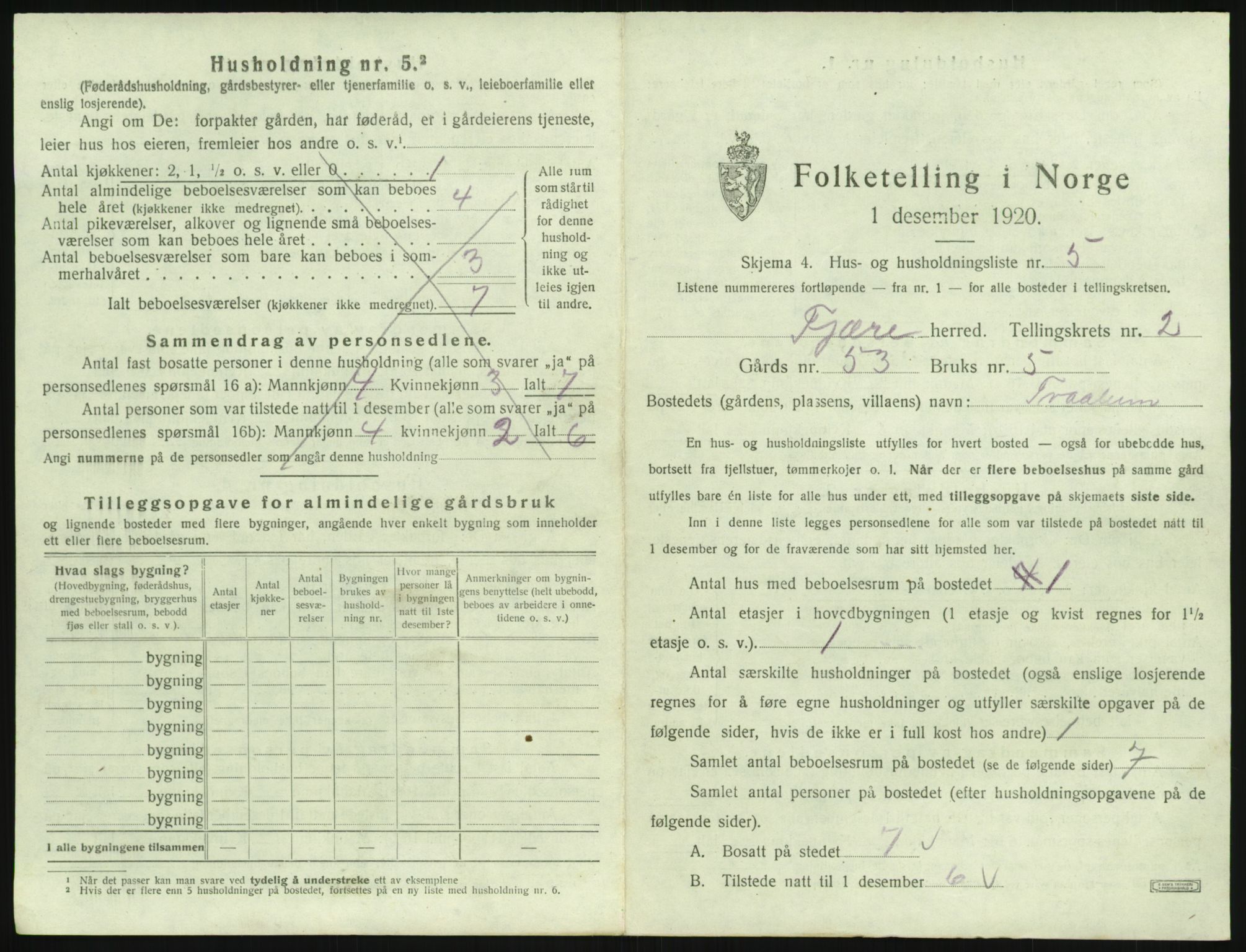 SAK, 1920 census for Fjære, 1920, p. 295