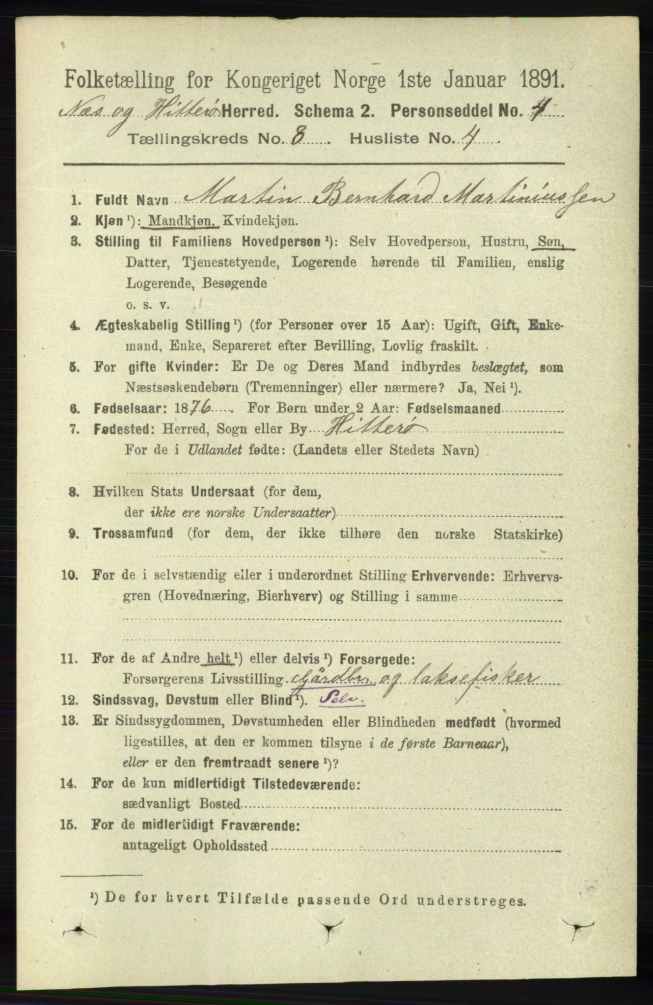 RA, 1891 census for 1043 Hidra og Nes, 1891, p. 3338
