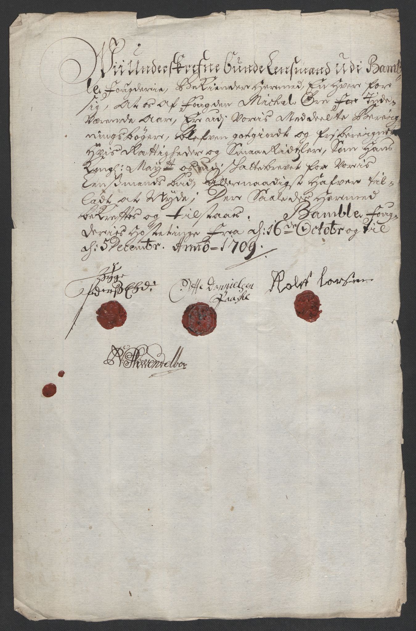 Rentekammeret inntil 1814, Reviderte regnskaper, Fogderegnskap, AV/RA-EA-4092/R36/L2118: Fogderegnskap Øvre og Nedre Telemark og Bamble, 1708-1709, p. 261