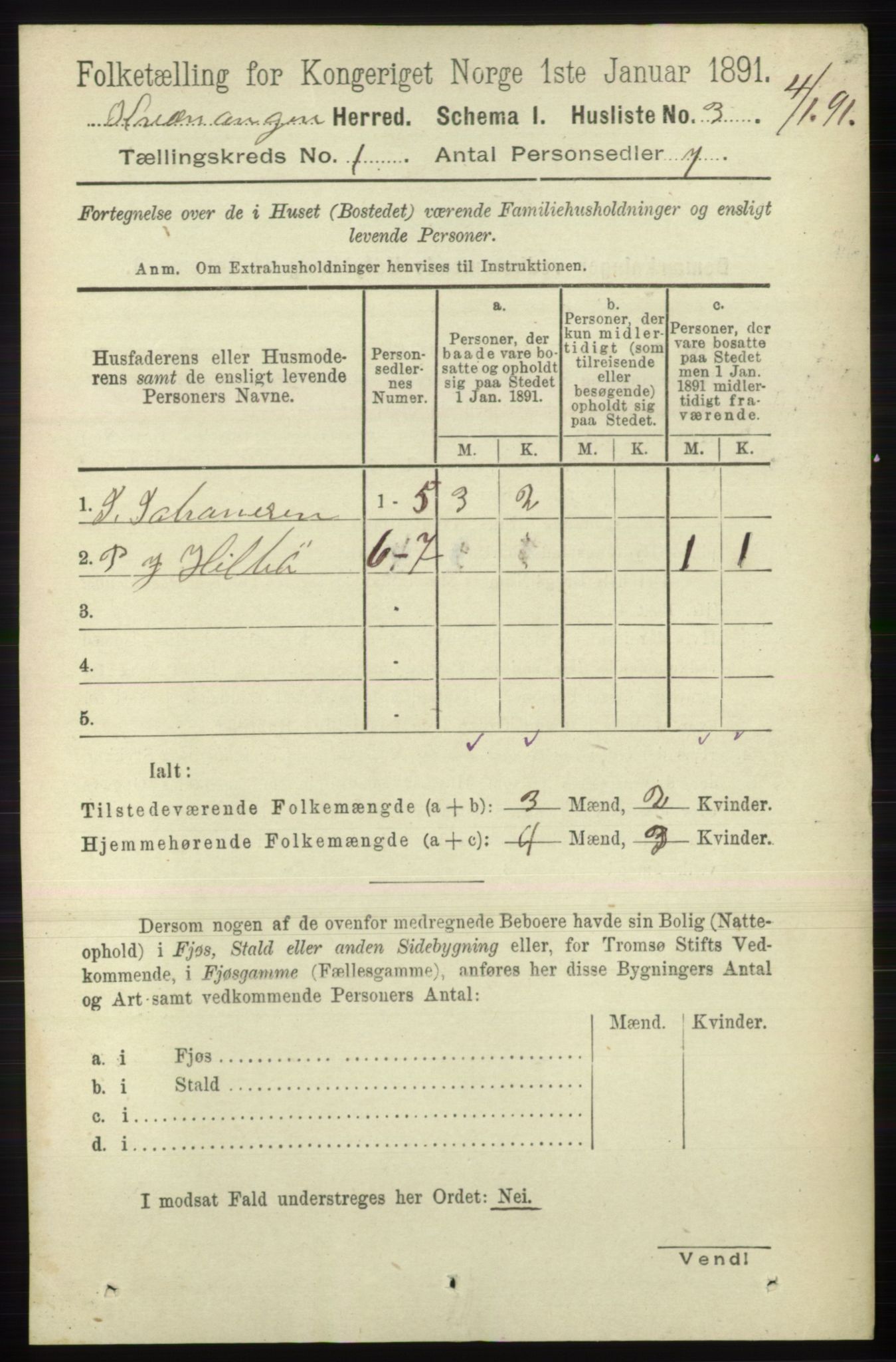 RA, 1891 census for 1943 Kvænangen, 1891, p. 16