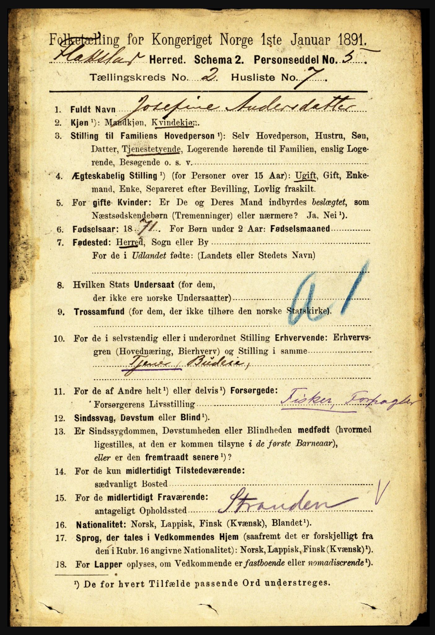 RA, 1891 census for 1859 Flakstad, 1891, p. 667