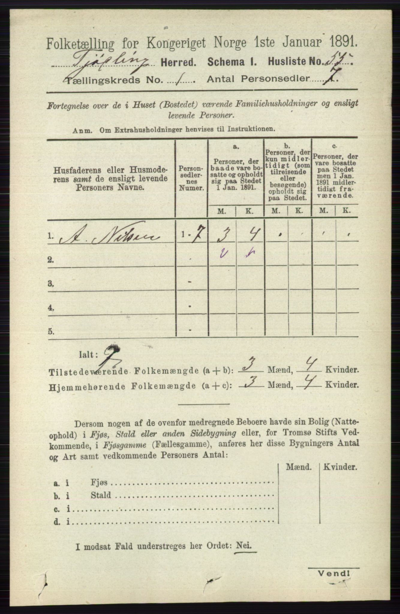 RA, 1891 census for 0725 Tjølling, 1891, p. 82