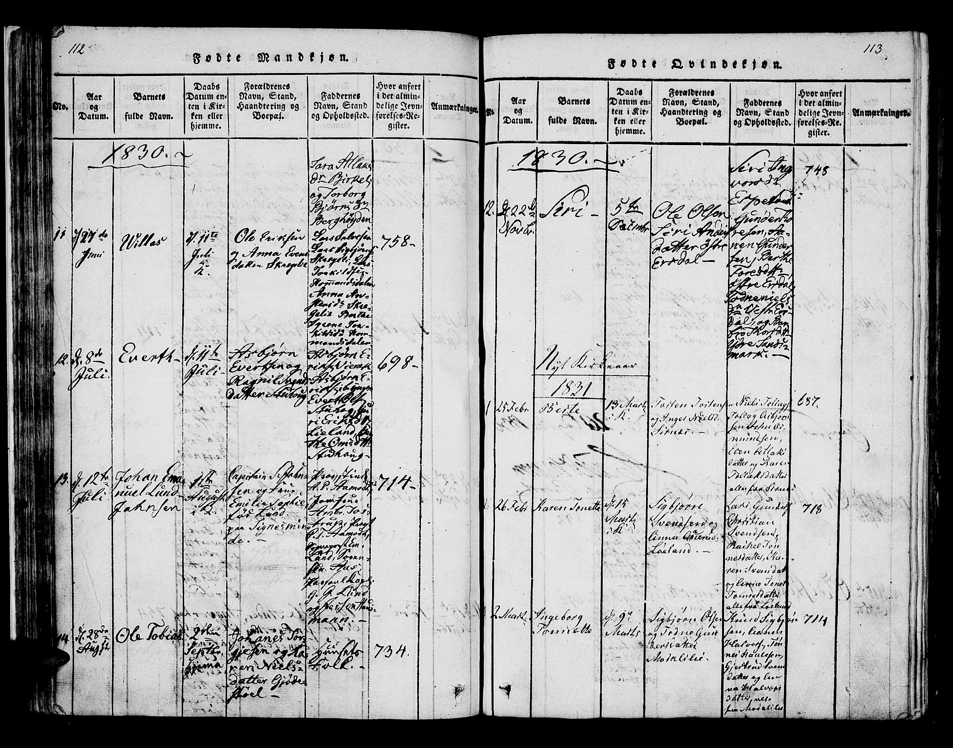 Bakke sokneprestkontor, SAK/1111-0002/F/Fa/Faa/L0003: Parish register (official) no. A 3, 1815-1835, p. 112-113