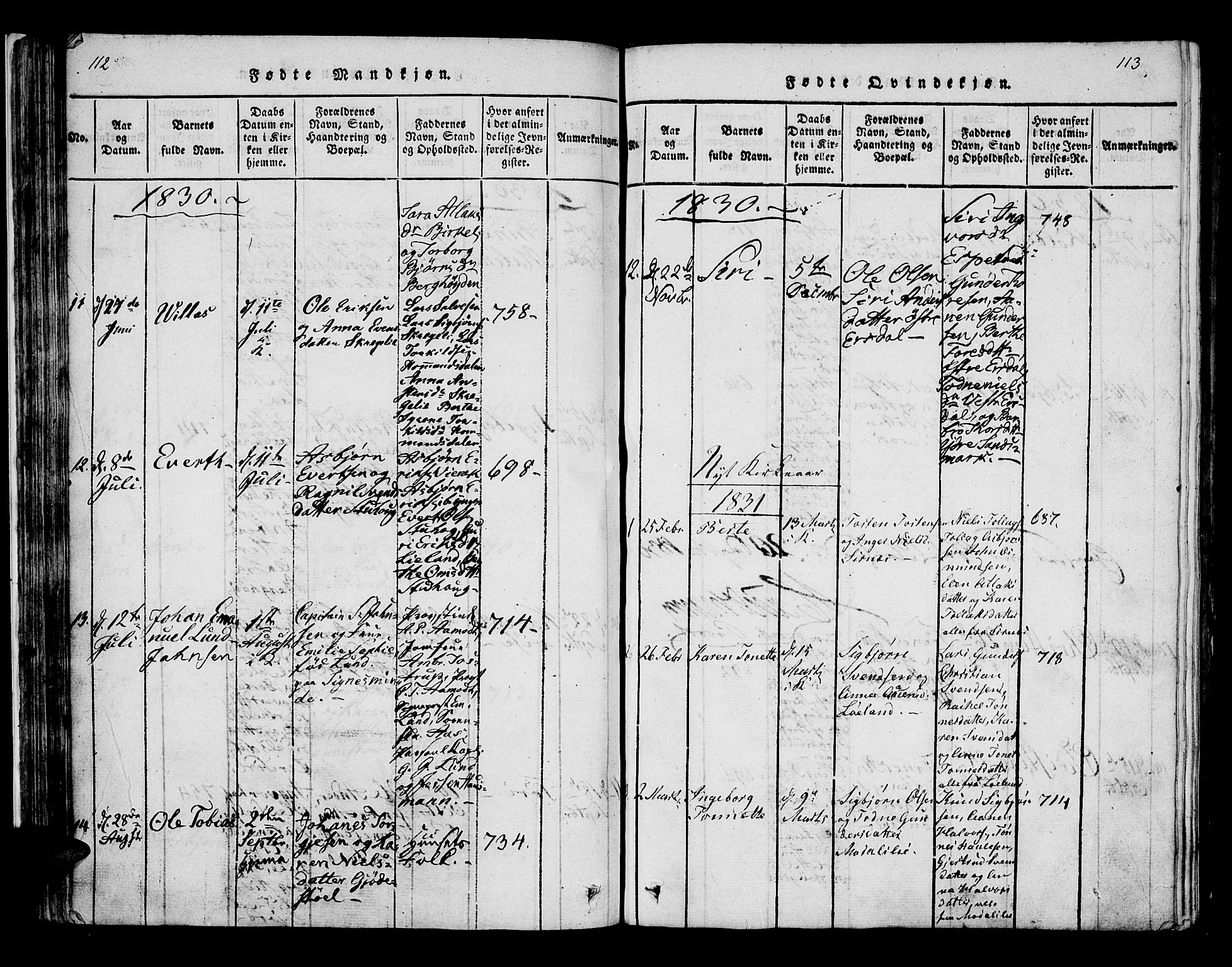 Bakke sokneprestkontor, AV/SAK-1111-0002/F/Fa/Faa/L0003: Parish register (official) no. A 3, 1815-1835, p. 112-113