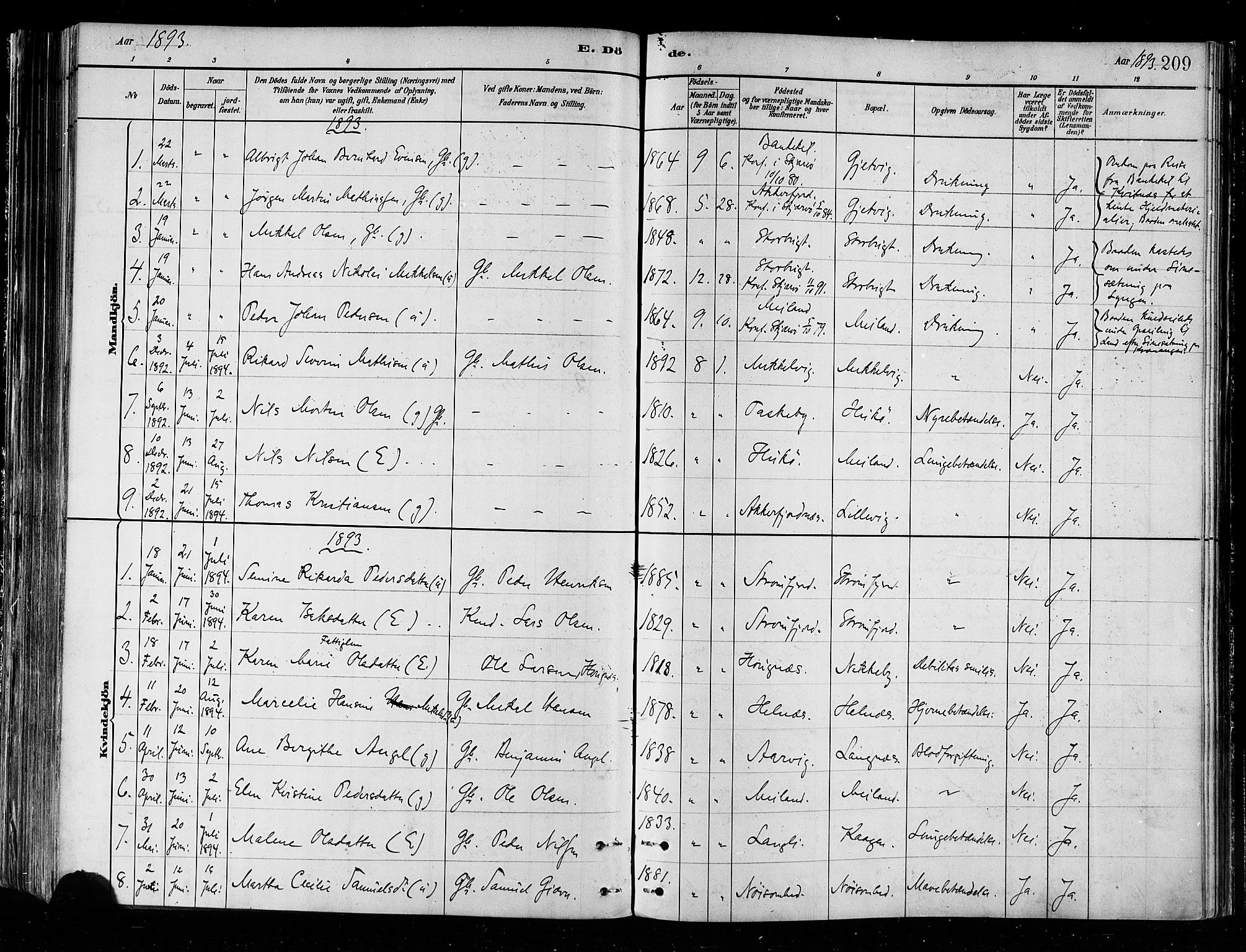 Skjervøy sokneprestkontor, SATØ/S-1300/H/Ha/Haa/L0010kirke: Parish register (official) no. 10, 1887-1898, p. 209