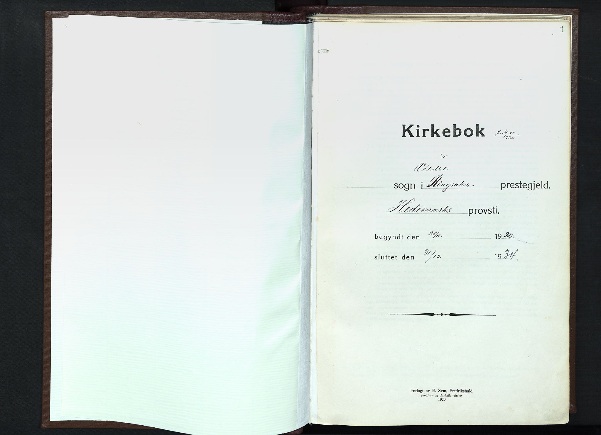 Veldre prestekontor, AV/SAH-PREST-018/K/Ka/L0001: Parish register (official) no. 1, 1921-1934, p. 1