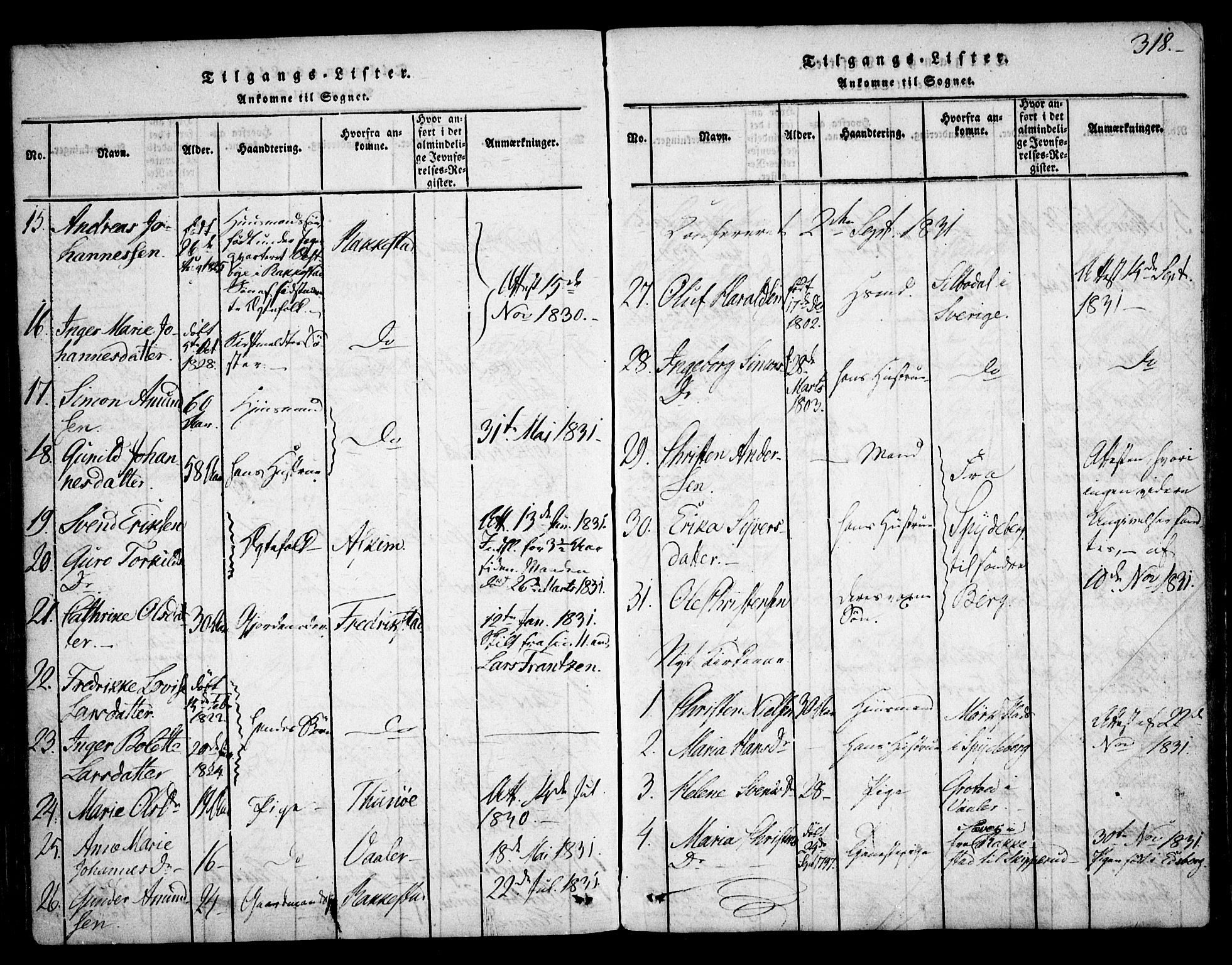 Skiptvet prestekontor Kirkebøker, AV/SAO-A-20009/F/Fa/L0005: Parish register (official) no. 5, 1814-1838, p. 318