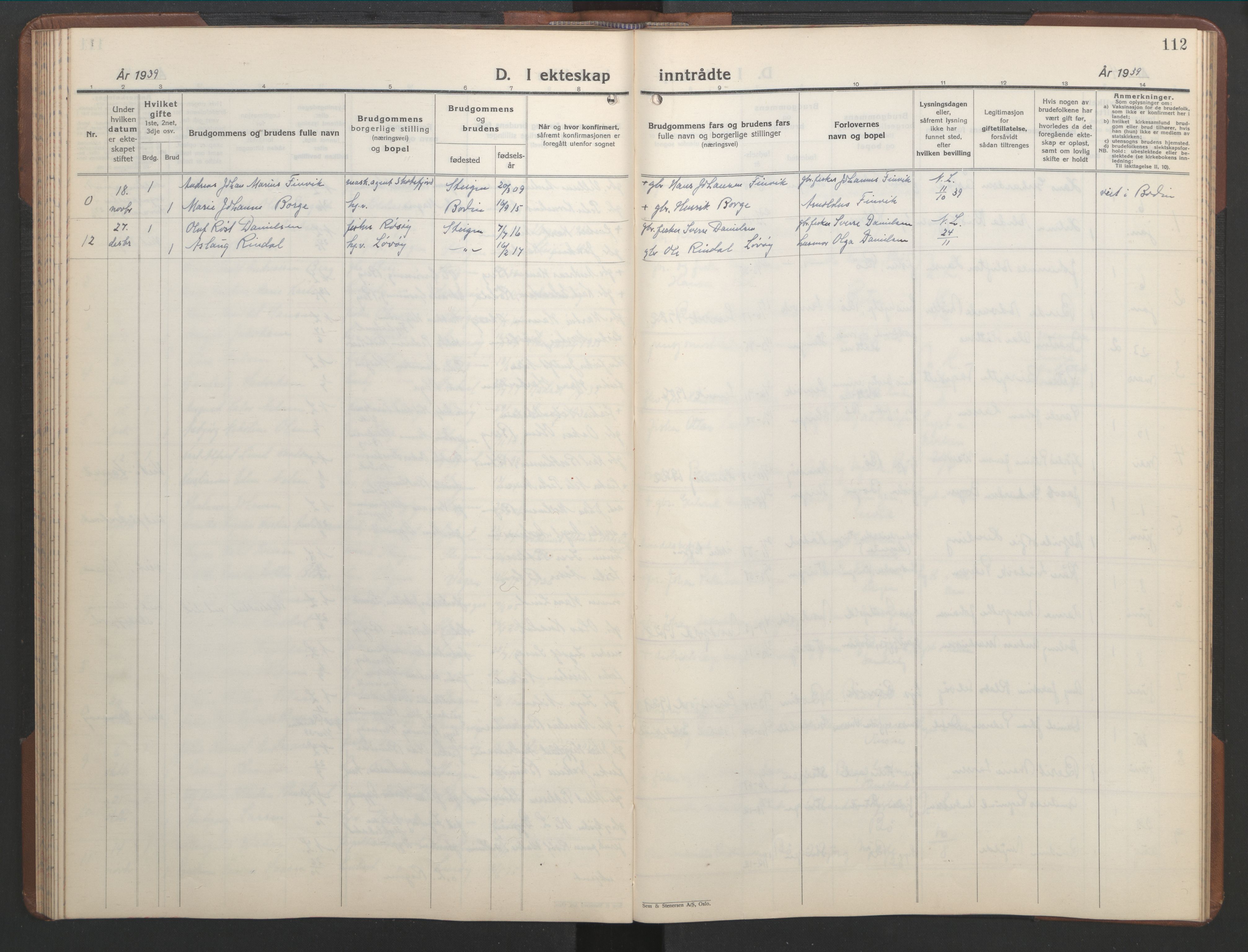 Ministerialprotokoller, klokkerbøker og fødselsregistre - Nordland, AV/SAT-A-1459/855/L0818: Parish register (copy) no. 855C07, 1935-1949, p. 112