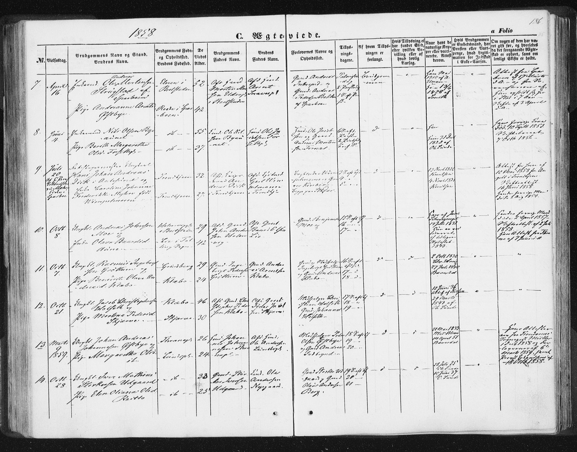 Ministerialprotokoller, klokkerbøker og fødselsregistre - Nord-Trøndelag, SAT/A-1458/746/L0446: Parish register (official) no. 746A05, 1846-1859, p. 186