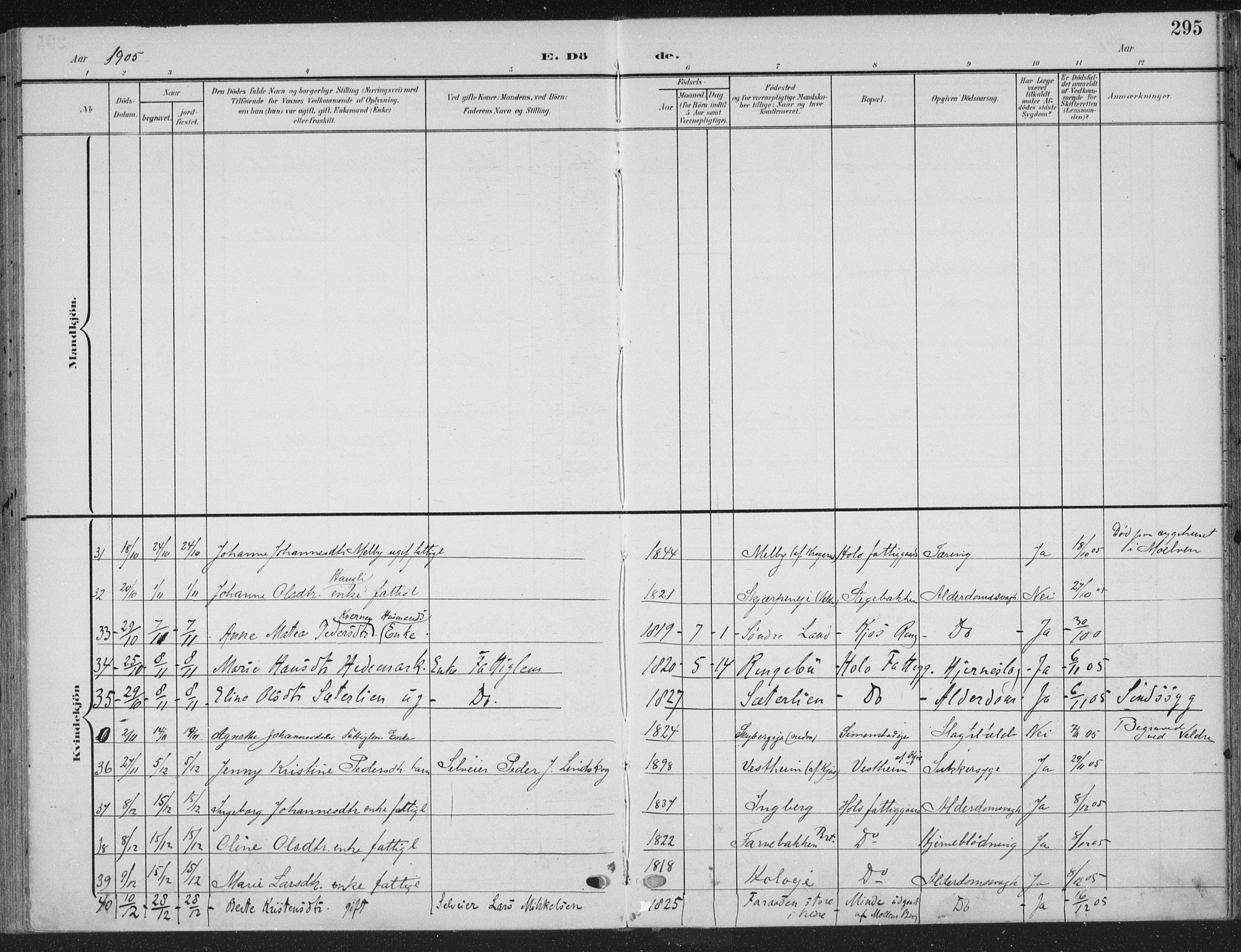 Ringsaker prestekontor, SAH/PREST-014/K/Ka/L0018: Parish register (official) no. 18, 1903-1912, p. 295