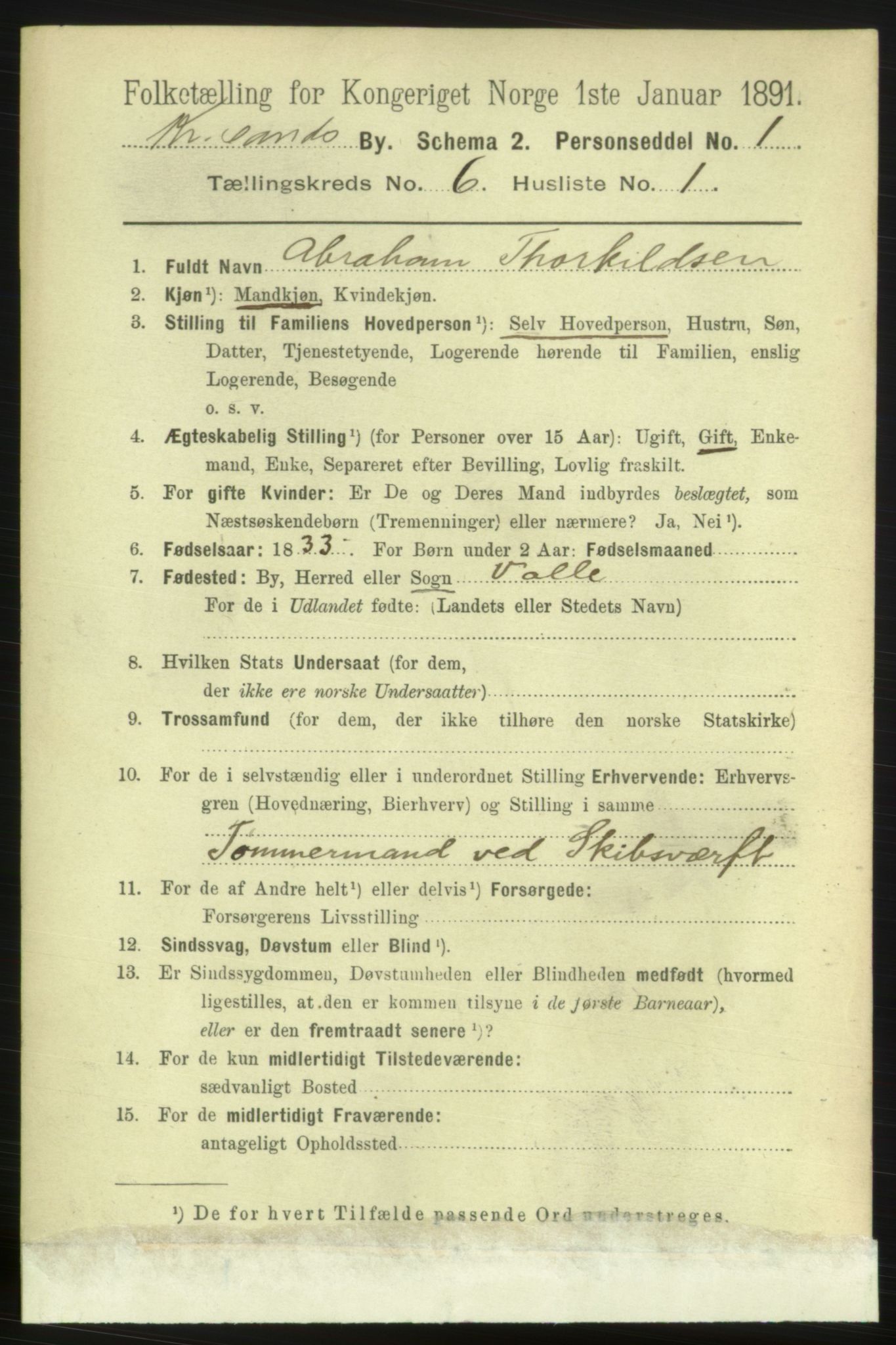 RA, 1891 census for 1001 Kristiansand, 1891, p. 4435