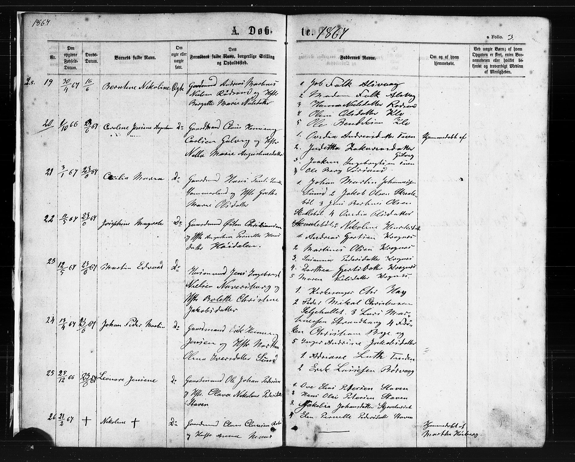 Ministerialprotokoller, klokkerbøker og fødselsregistre - Nordland, AV/SAT-A-1459/893/L1334: Parish register (official) no. 893A07, 1867-1877, p. 3
