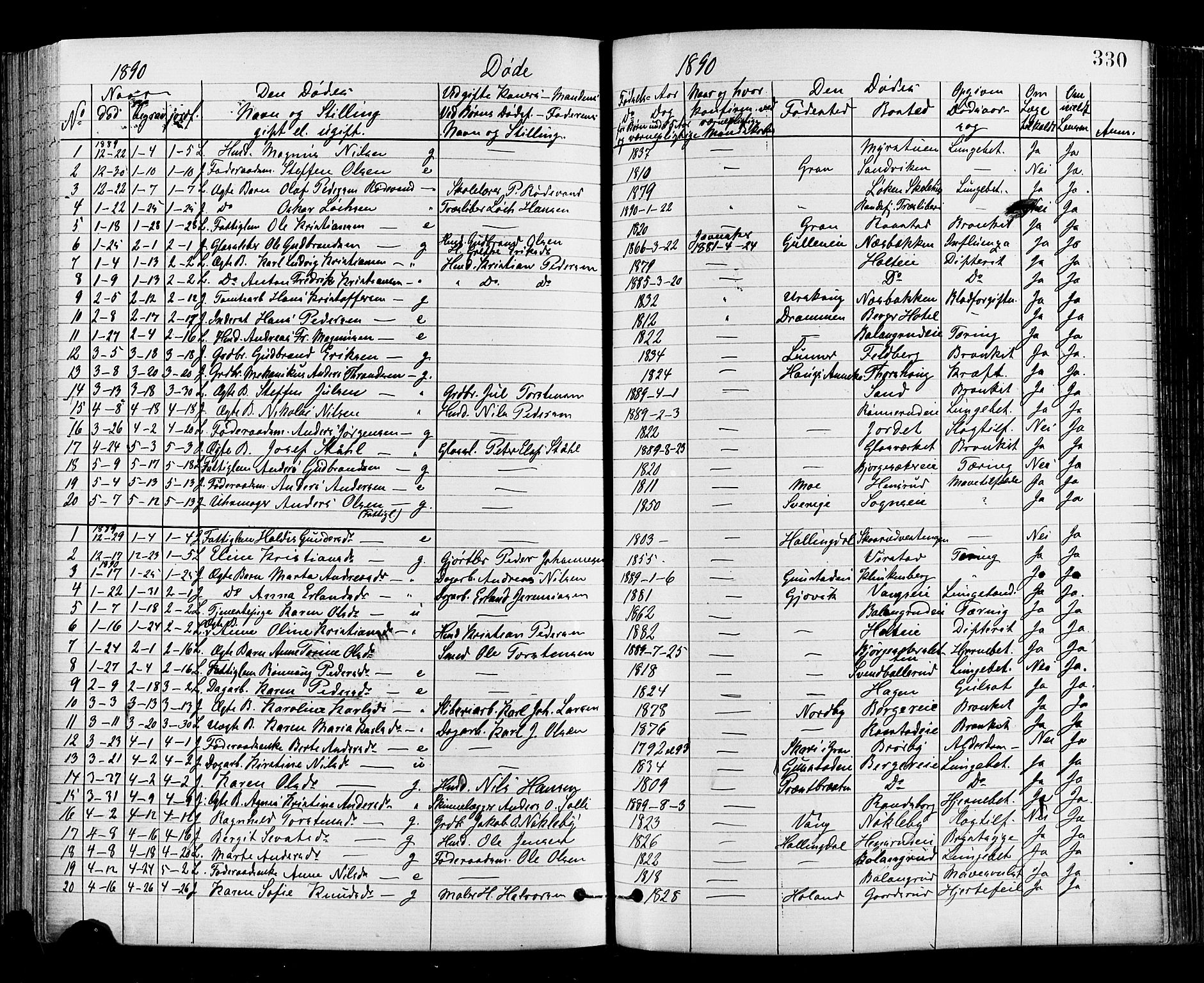 Jevnaker prestekontor, SAH/PREST-116/H/Ha/Haa/L0008: Parish register (official) no. 8, 1877-1890, p. 330