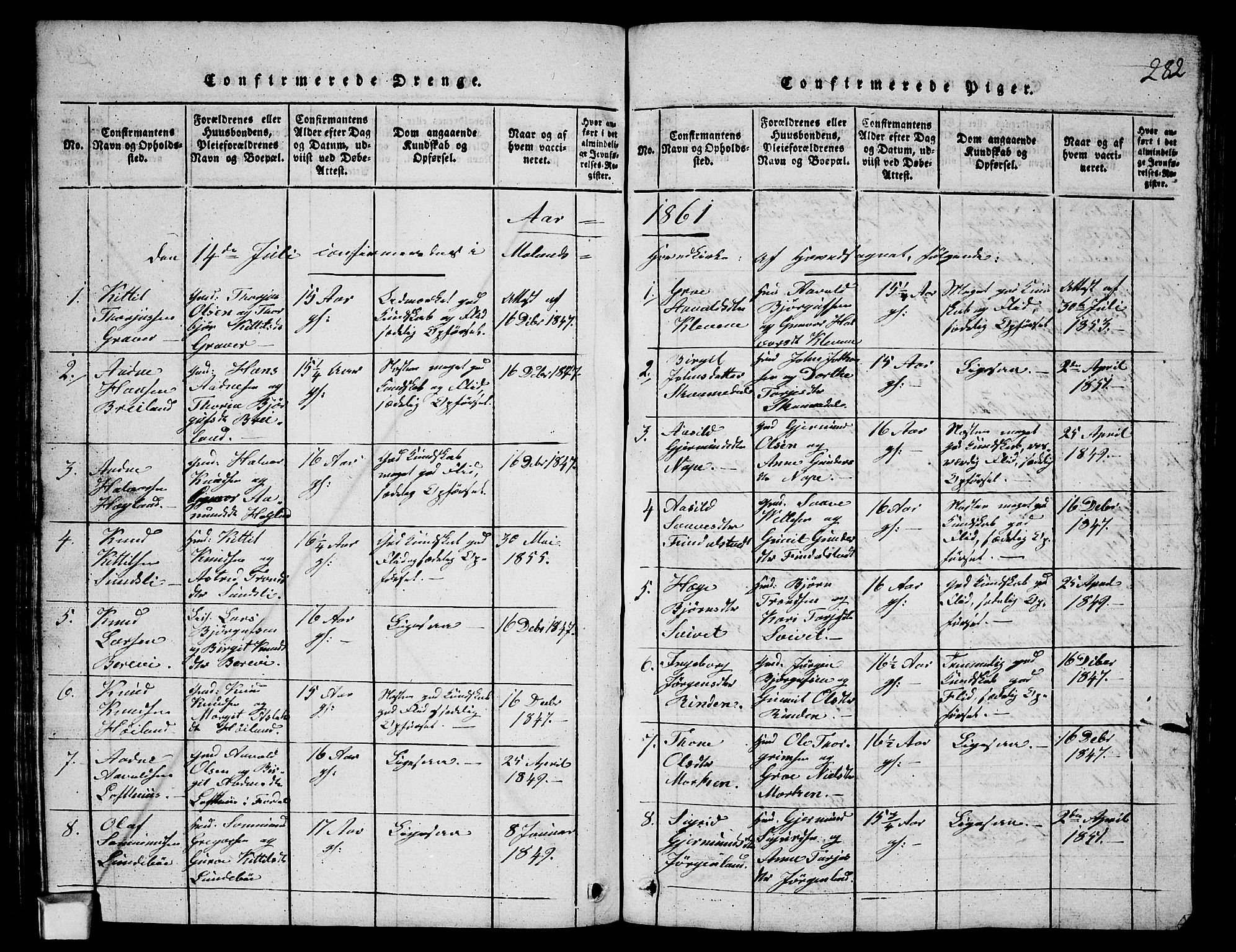 Fyresdal kirkebøker, SAKO/A-263/G/Ga/L0003: Parish register (copy) no. I 3, 1815-1863, p. 282