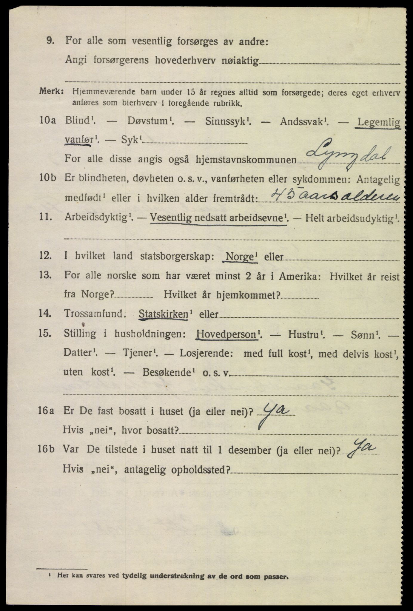 SAK, 1920 census for Lyngdal, 1920, p. 6004