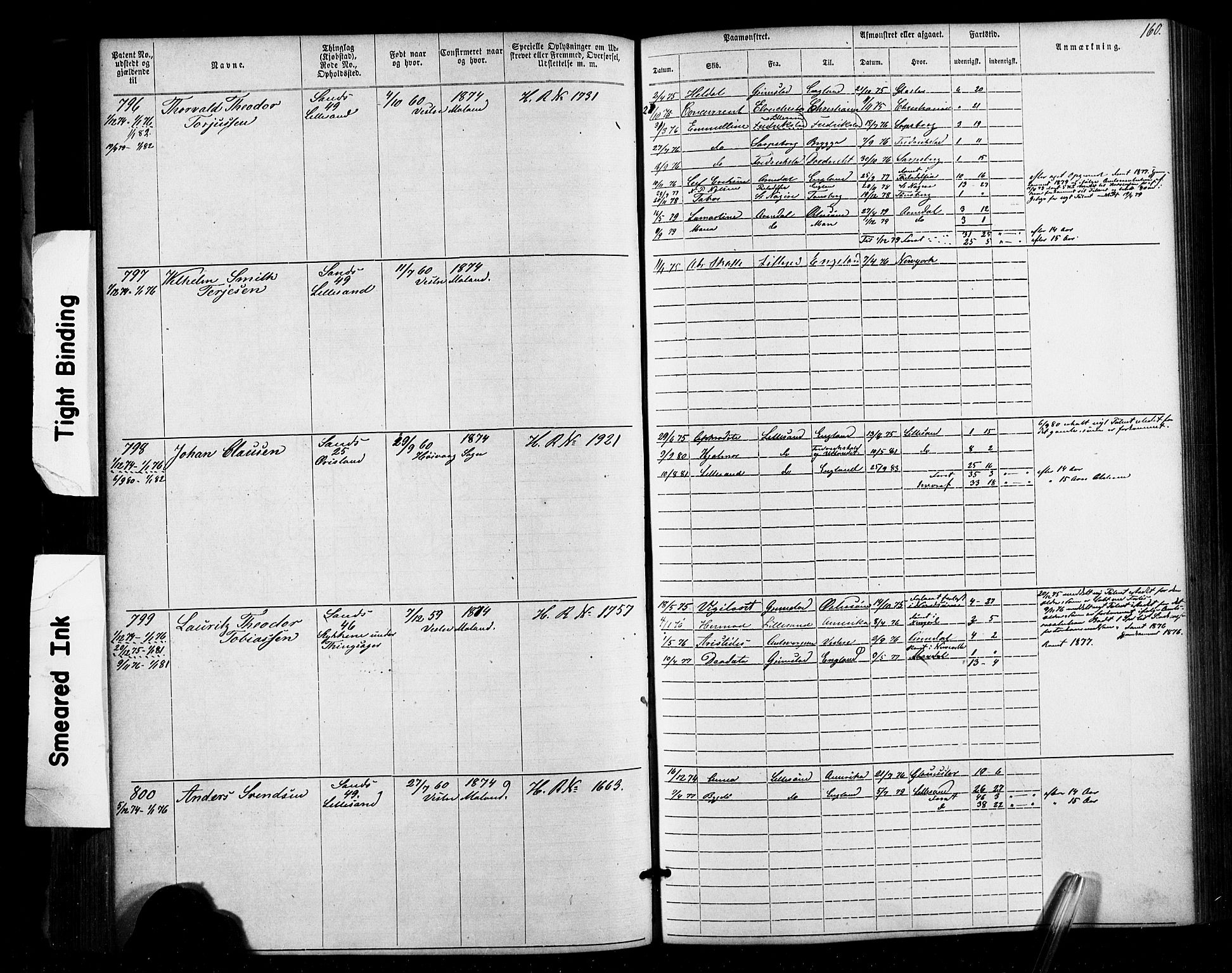 Lillesand mønstringskrets, SAK/2031-0014/F/Fa/L0002: Annotasjonsrulle nr 1-1910 med register, W-8, 1868-1891, p. 164