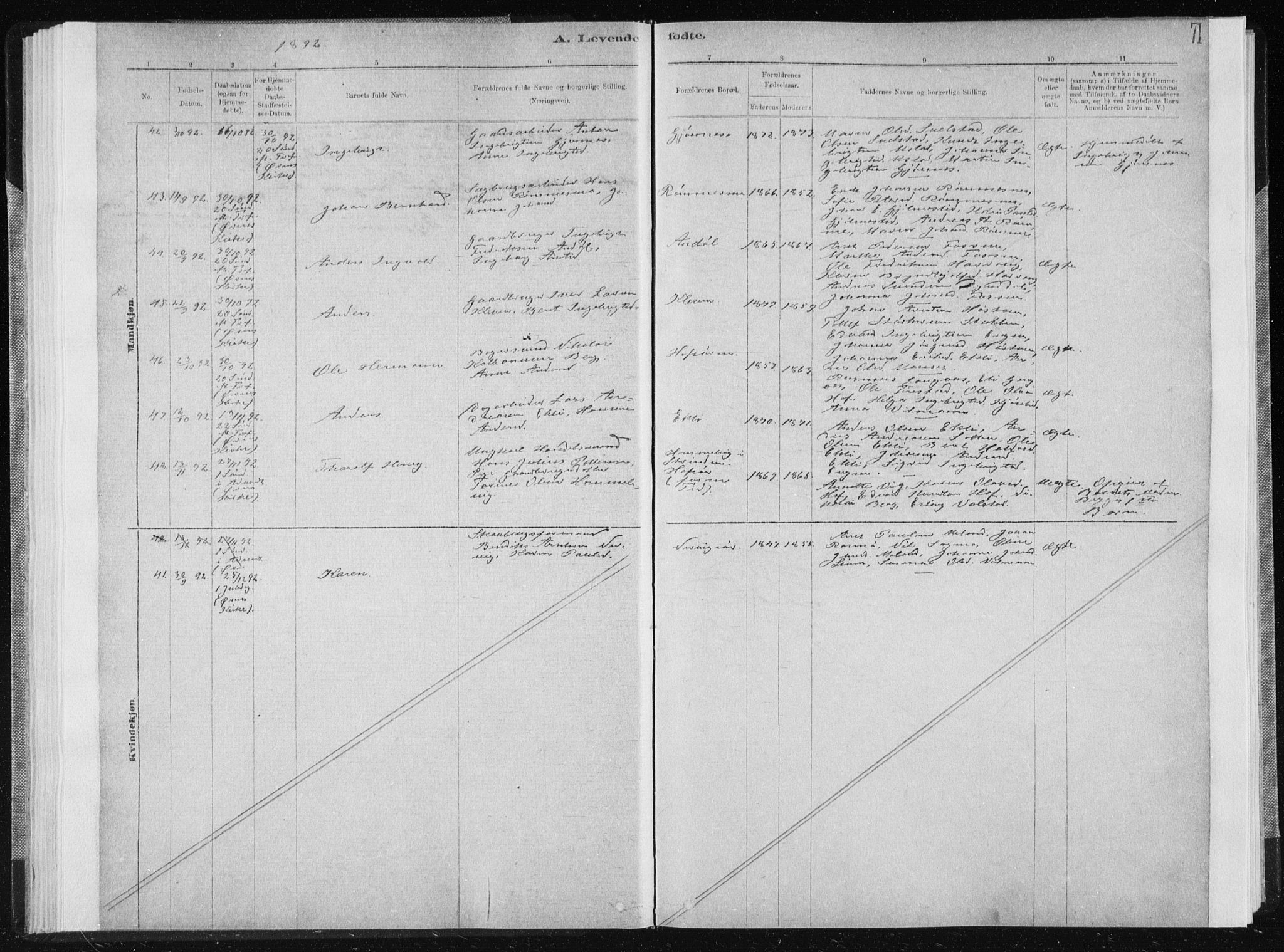 Ministerialprotokoller, klokkerbøker og fødselsregistre - Sør-Trøndelag, AV/SAT-A-1456/668/L0818: Parish register (copy) no. 668C07, 1885-1898, p. 71