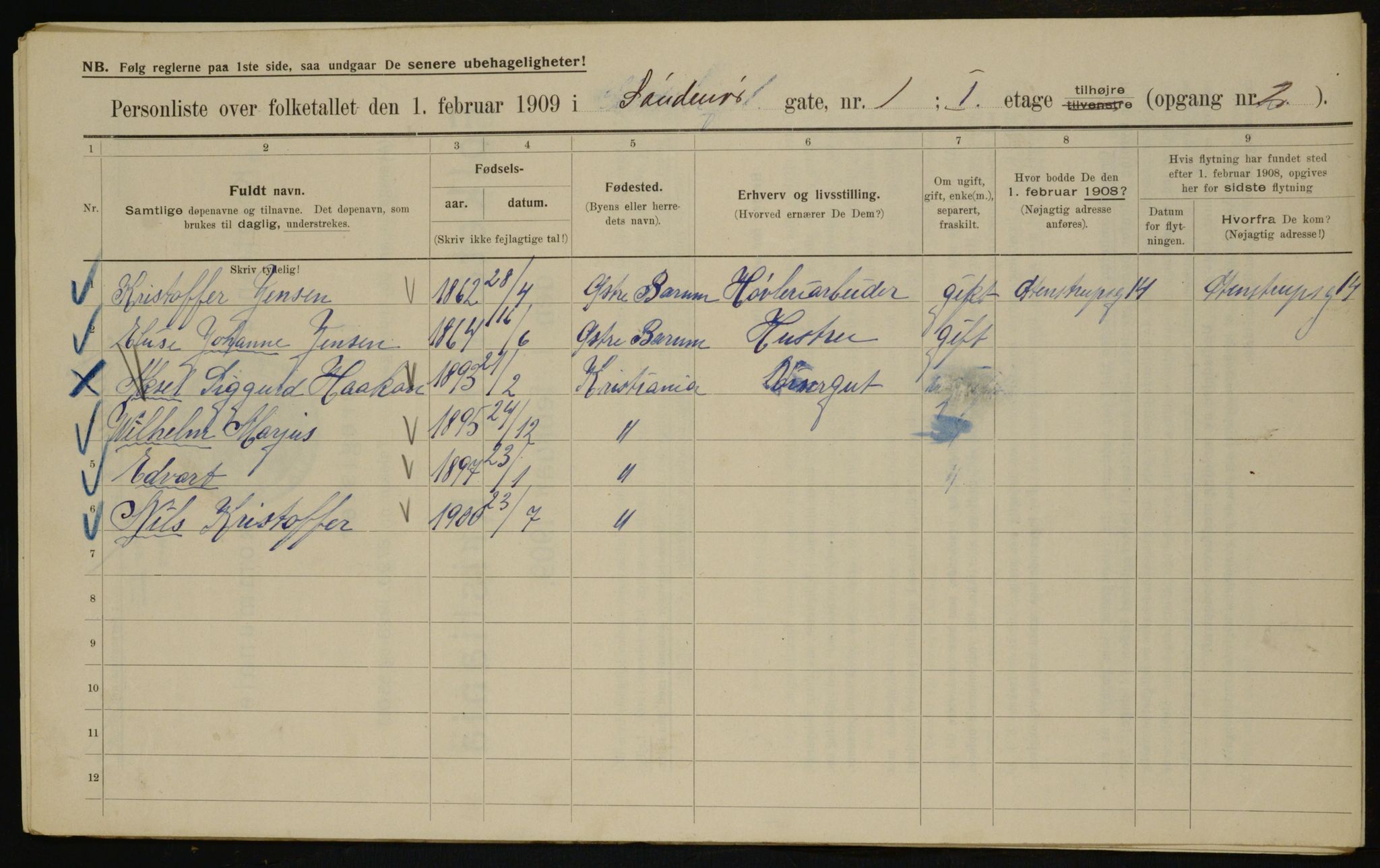 OBA, Municipal Census 1909 for Kristiania, 1909, p. 94683