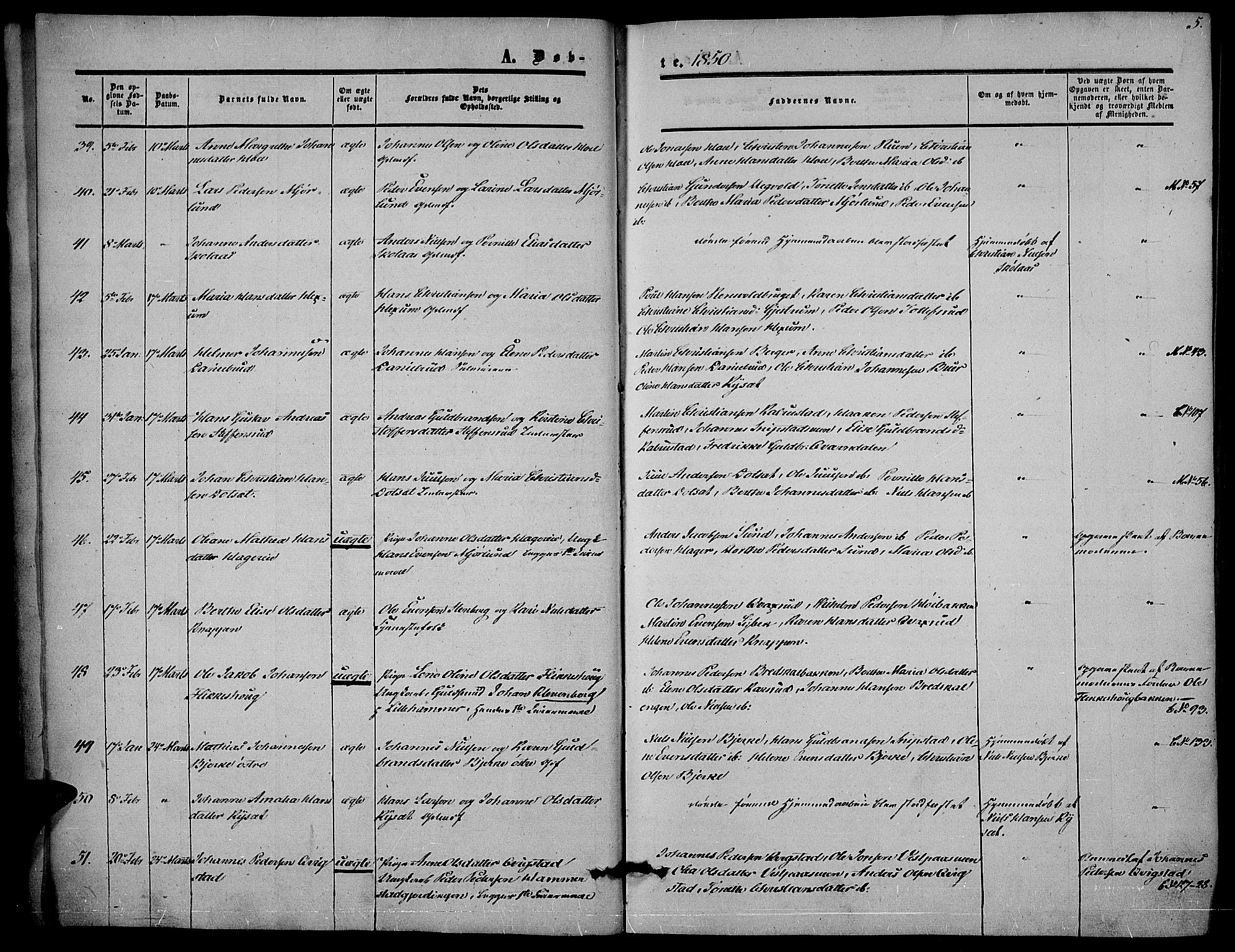 Vestre Toten prestekontor, SAH/PREST-108/H/Ha/Haa/L0005: Parish register (official) no. 5, 1850-1855, p. 5