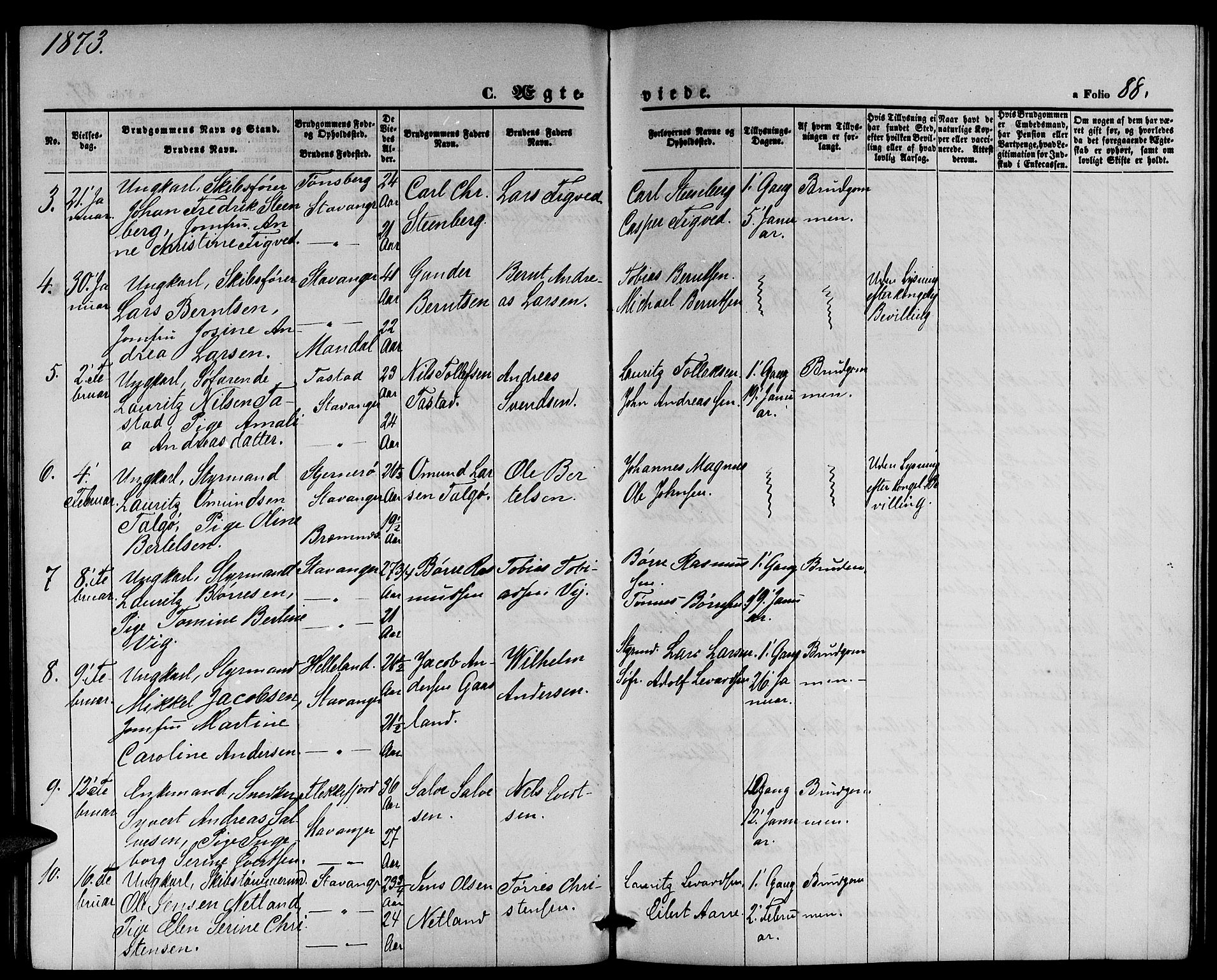 St. Petri sokneprestkontor, AV/SAST-A-101813/001/30/30BB/L0002: Parish register (copy) no. B 2, 1865-1885, p. 88