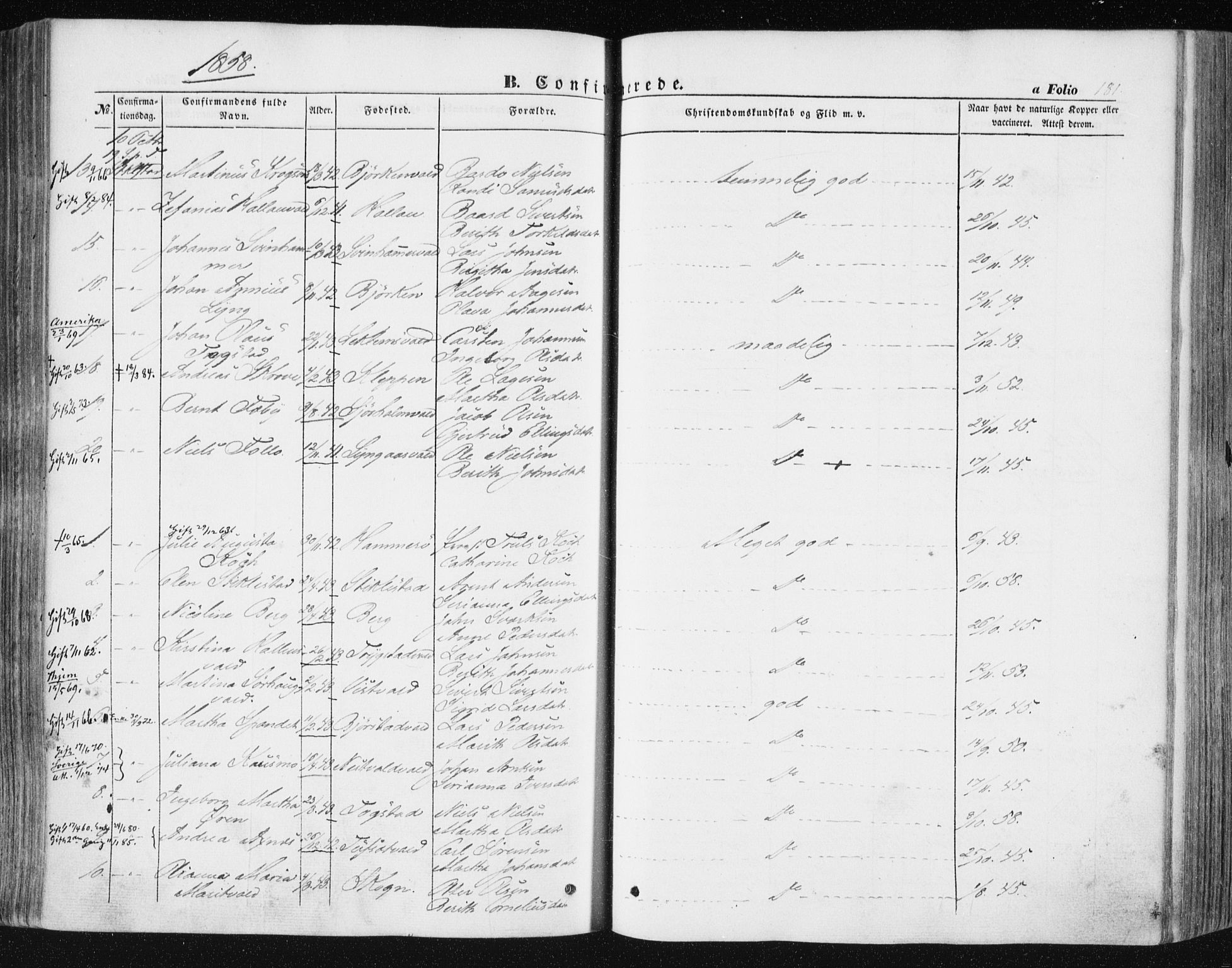 Ministerialprotokoller, klokkerbøker og fødselsregistre - Nord-Trøndelag, AV/SAT-A-1458/723/L0240: Parish register (official) no. 723A09, 1852-1860, p. 181