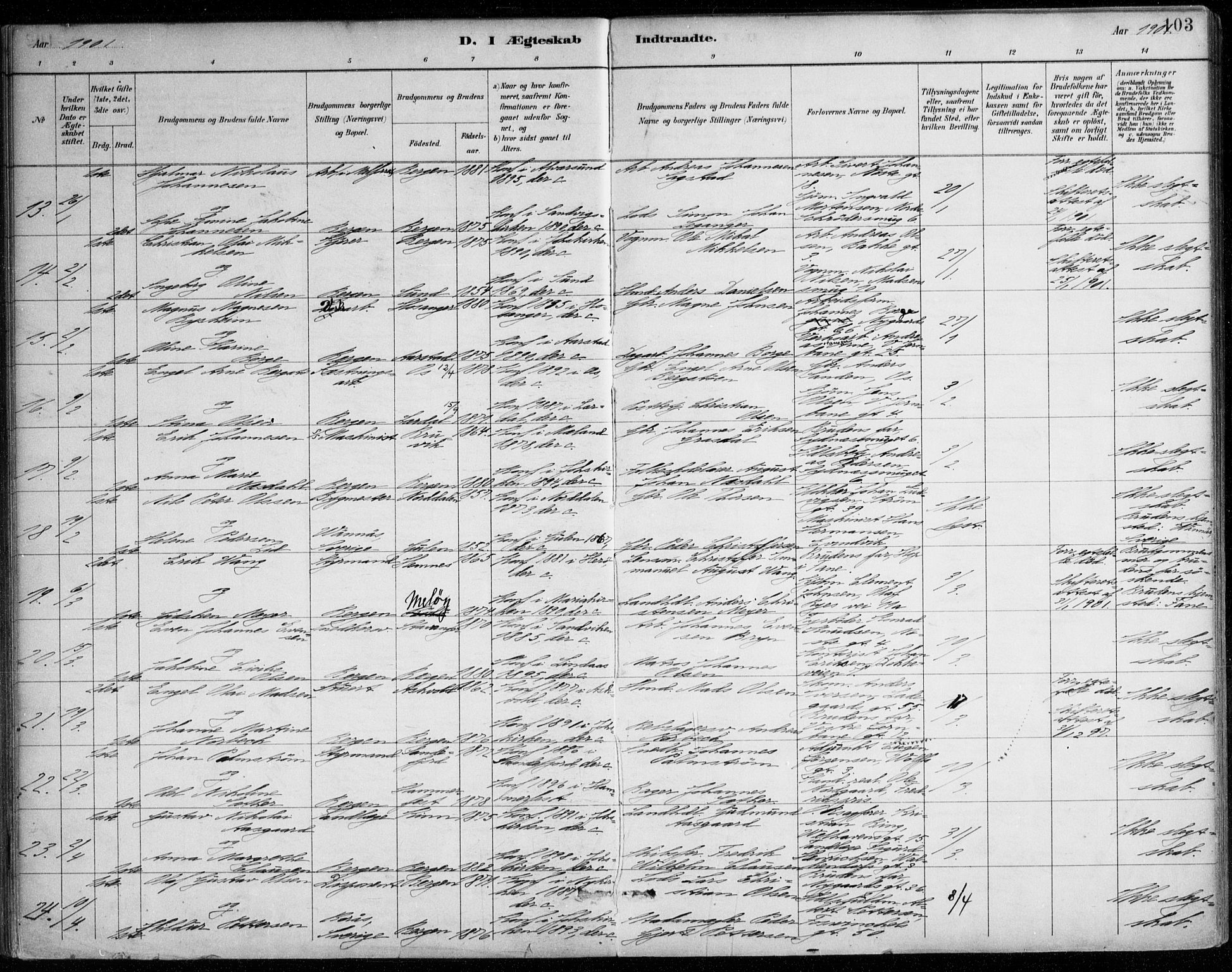 Johanneskirken sokneprestembete, SAB/A-76001/H/Haa/L0012: Parish register (official) no. D 1, 1885-1912, p. 103