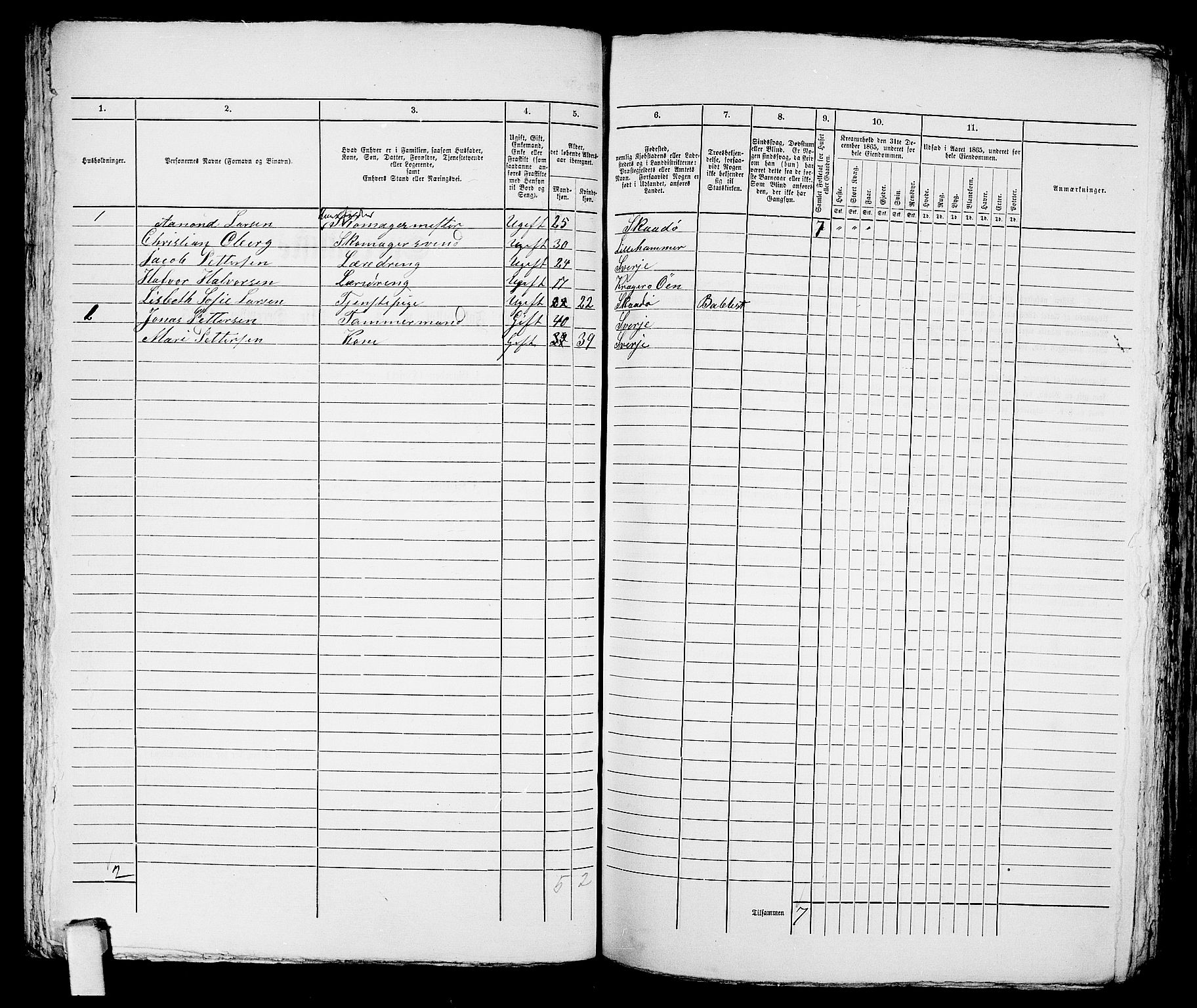 RA, 1865 census for Kragerø/Kragerø, 1865, p. 732