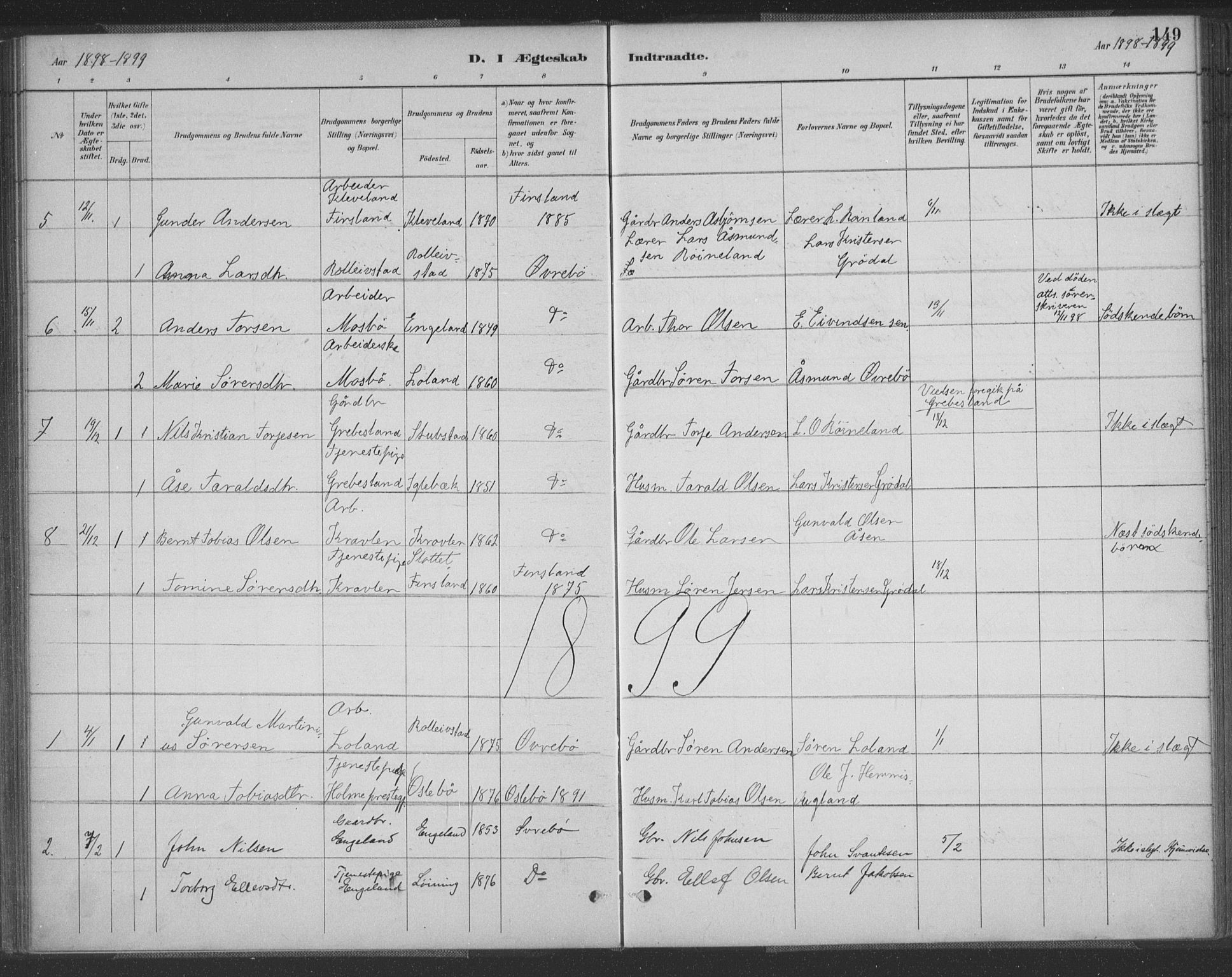 Vennesla sokneprestkontor, SAK/1111-0045/Fa/Fac/L0009: Parish register (official) no. A 9, 1884-1901, p. 149