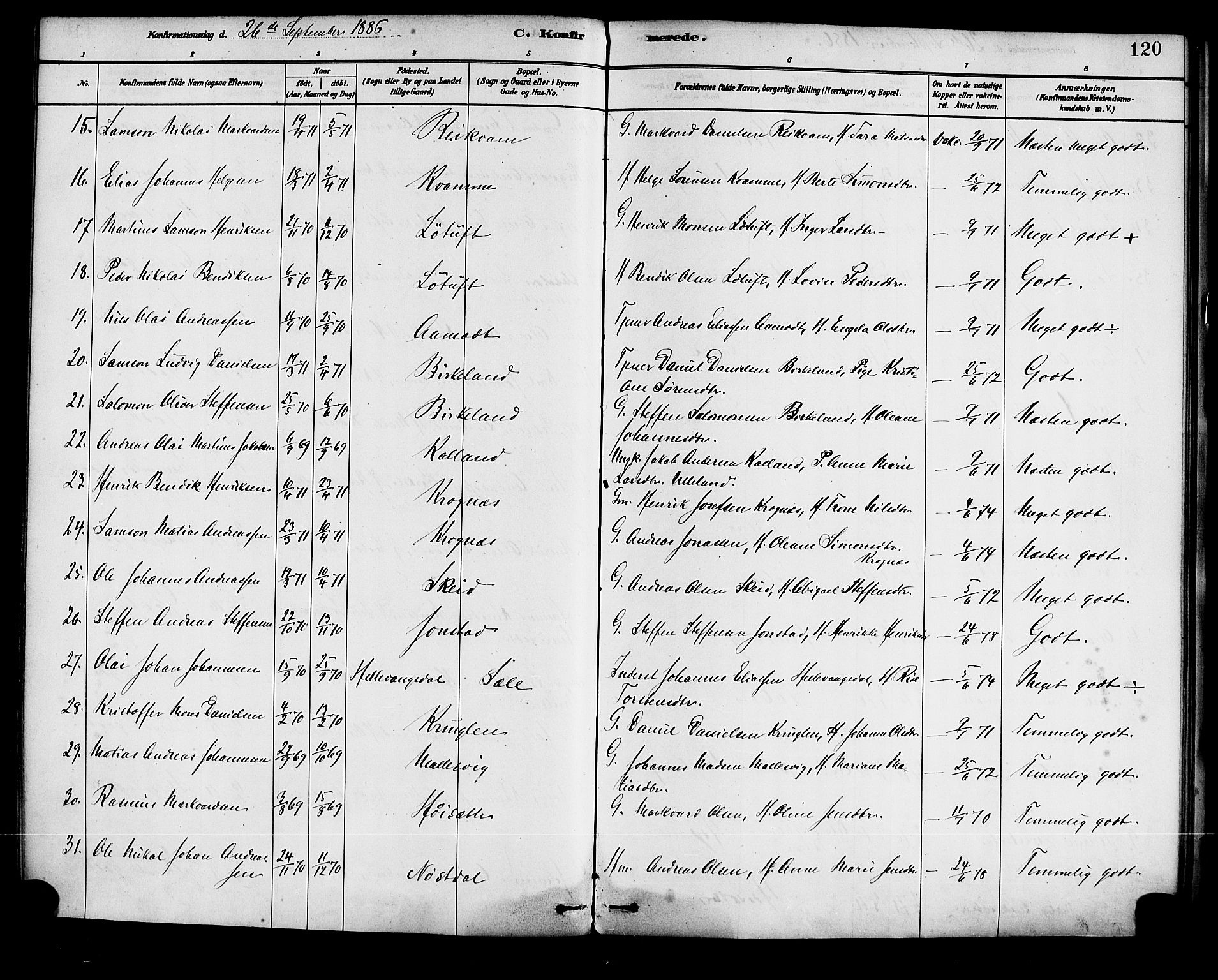 Førde sokneprestembete, AV/SAB-A-79901/H/Haa/Haad/L0001: Parish register (official) no. D 1, 1881-1898, p. 120