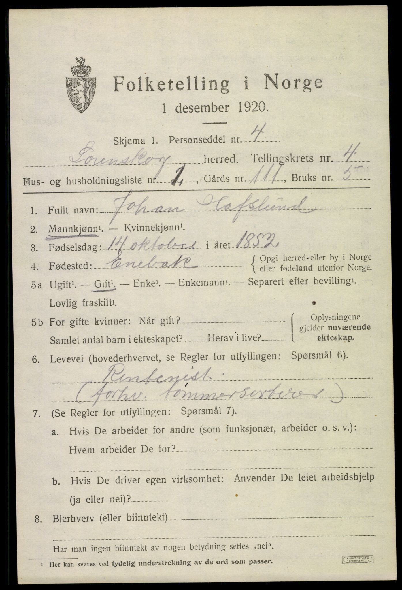 SAO, 1920 census for Lørenskog, 1920, p. 3447