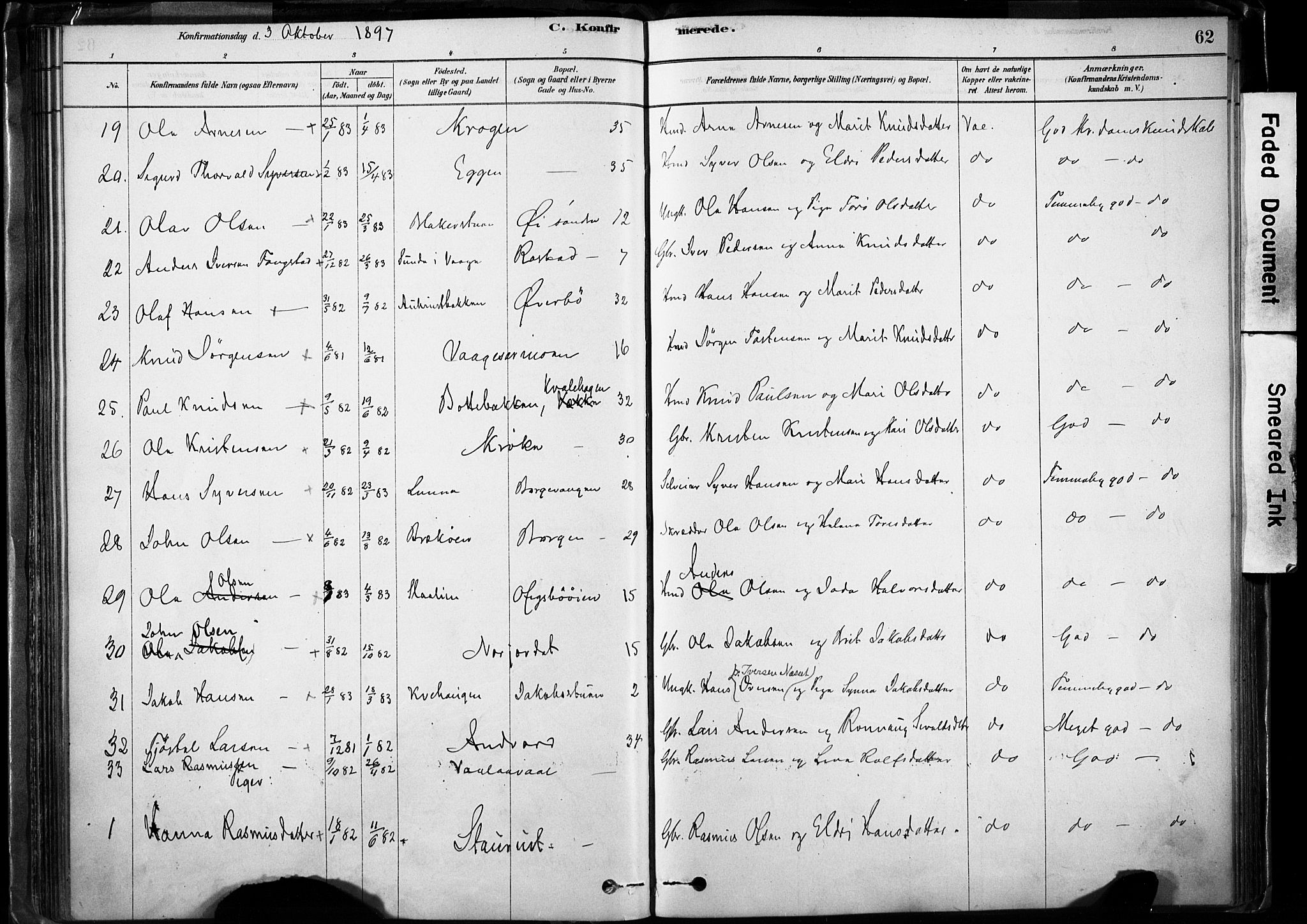 Lom prestekontor, SAH/PREST-070/K/L0009: Parish register (official) no. 9, 1878-1907, p. 62