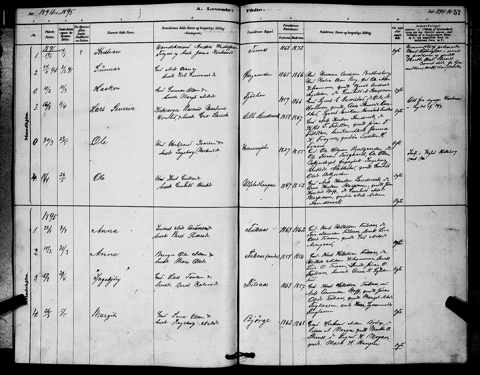 Rollag kirkebøker, SAKO/A-240/G/Ga/L0004: Parish register (copy) no. I 4, 1878-1903, p. 57