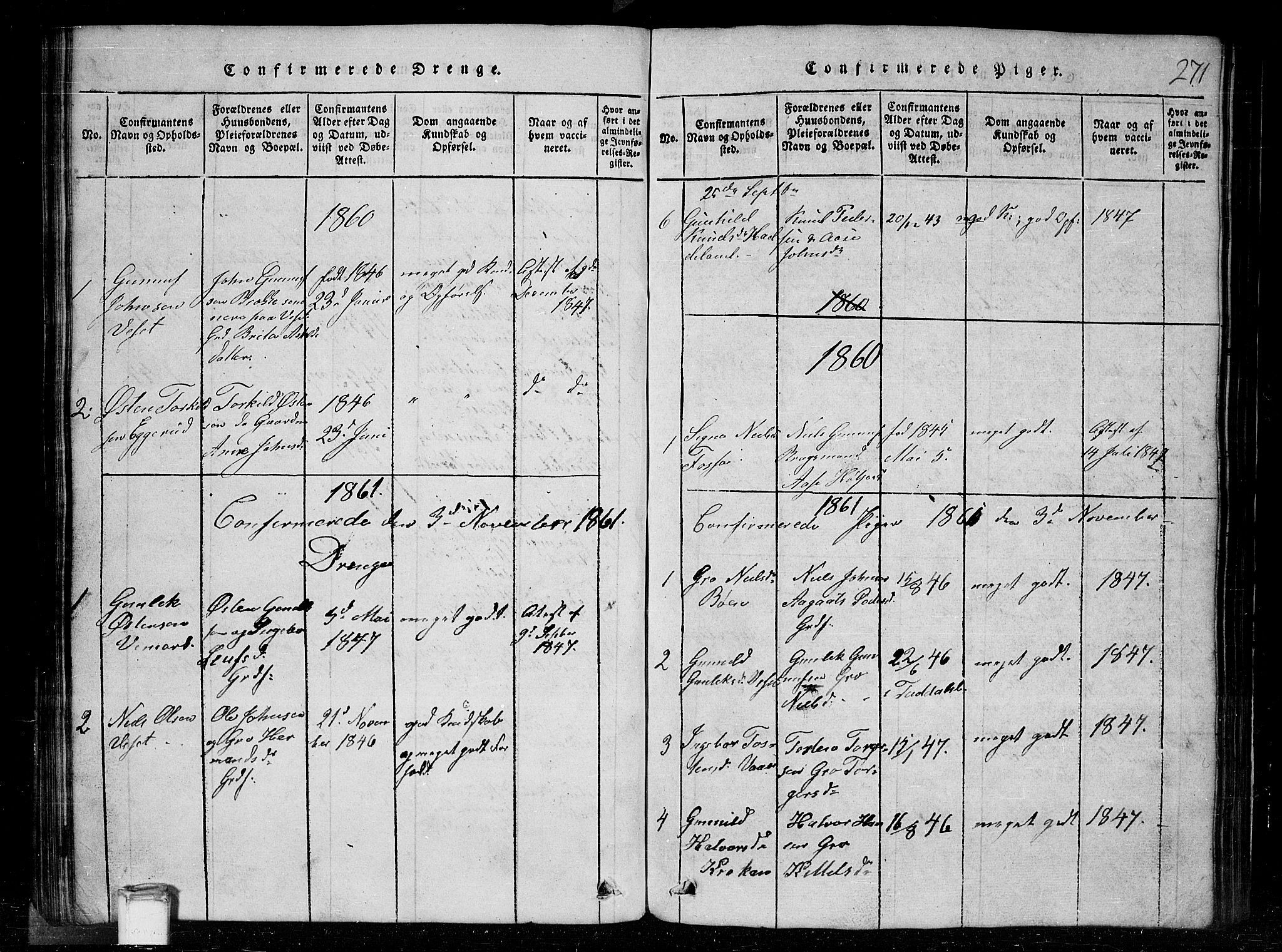 Tinn kirkebøker, SAKO/A-308/G/Gc/L0001: Parish register (copy) no. III 1, 1815-1879, p. 271