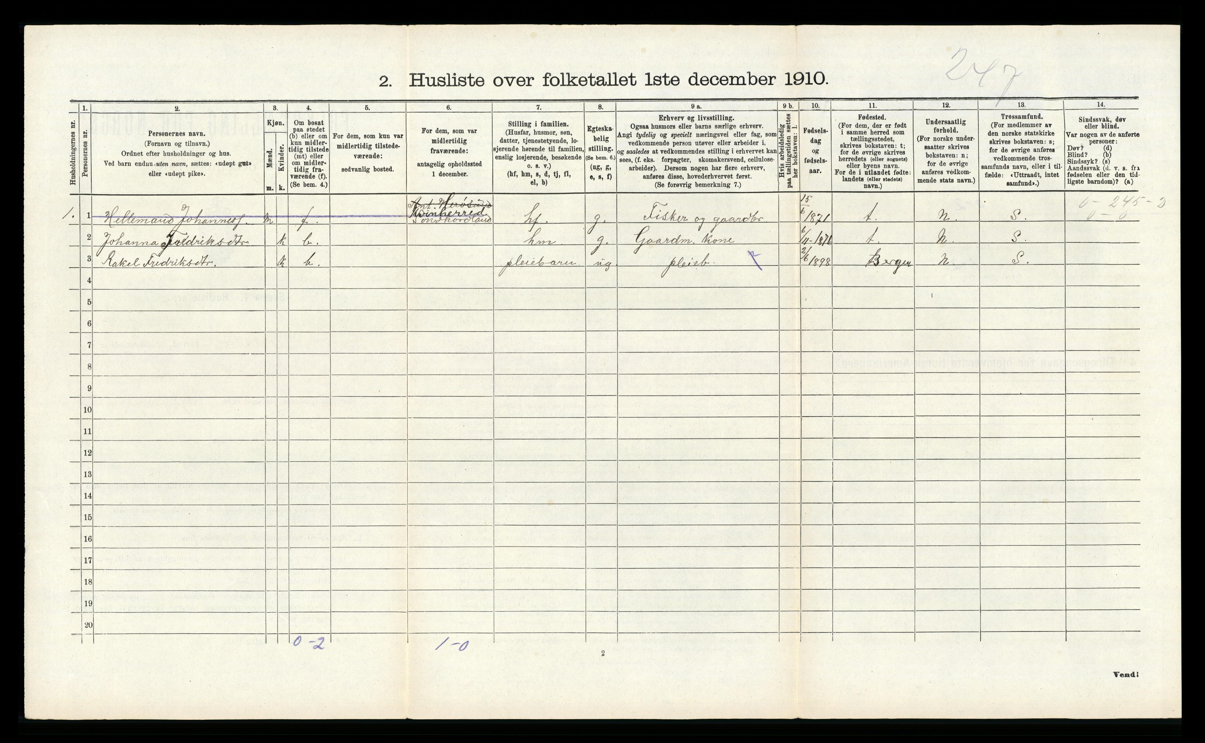 RA, 1910 census for Herdla, 1910, p. 323