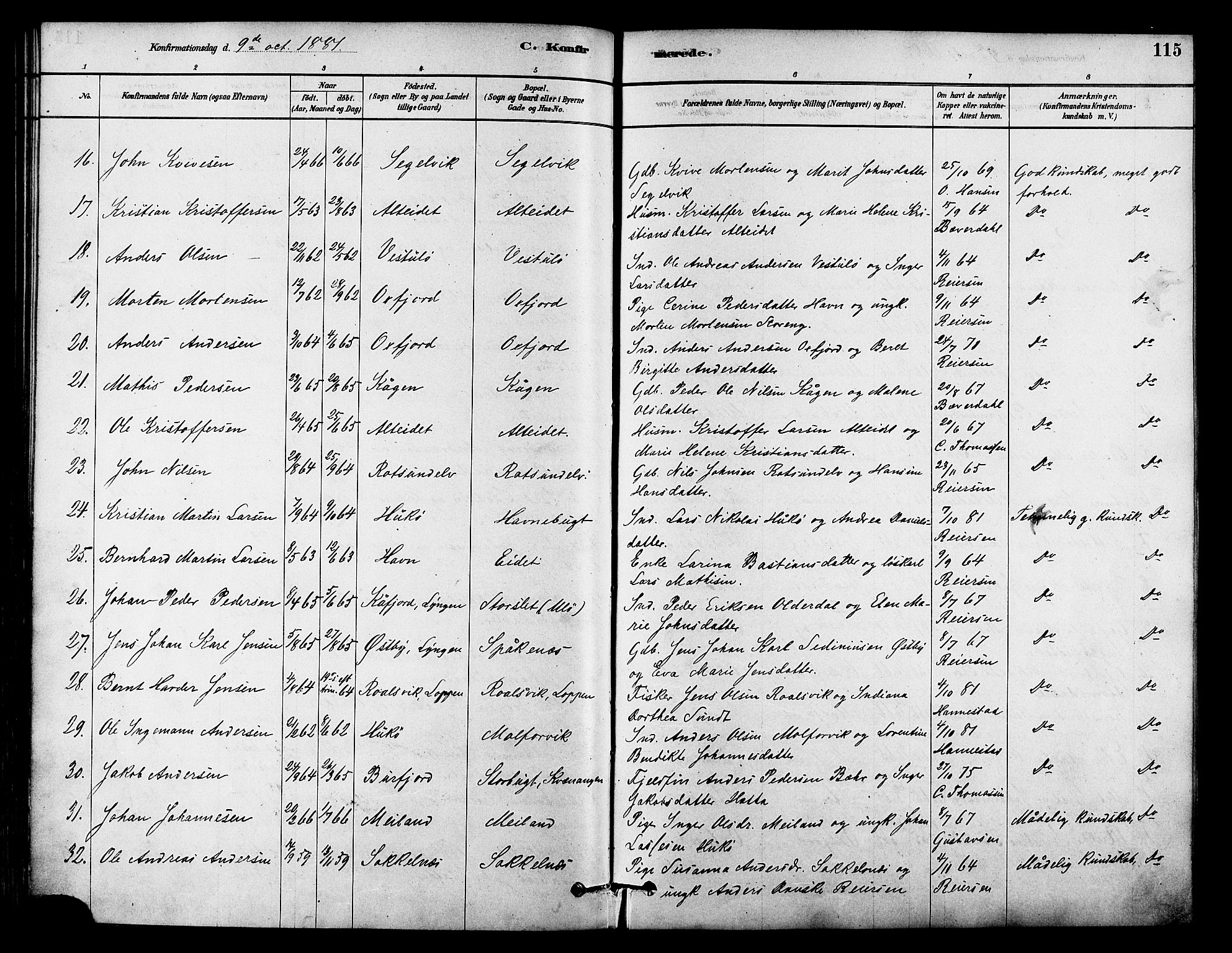 Skjervøy sokneprestkontor, AV/SATØ-S-1300/H/Ha/Haa/L0009kirke: Parish register (official) no. 9, 1878-1887, p. 115