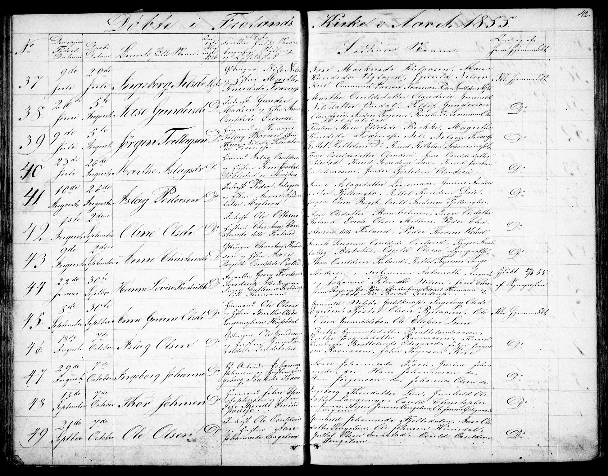 Froland sokneprestkontor, AV/SAK-1111-0013/F/Fb/L0008: Parish register (copy) no. B 8, 1843-1875, p. 42