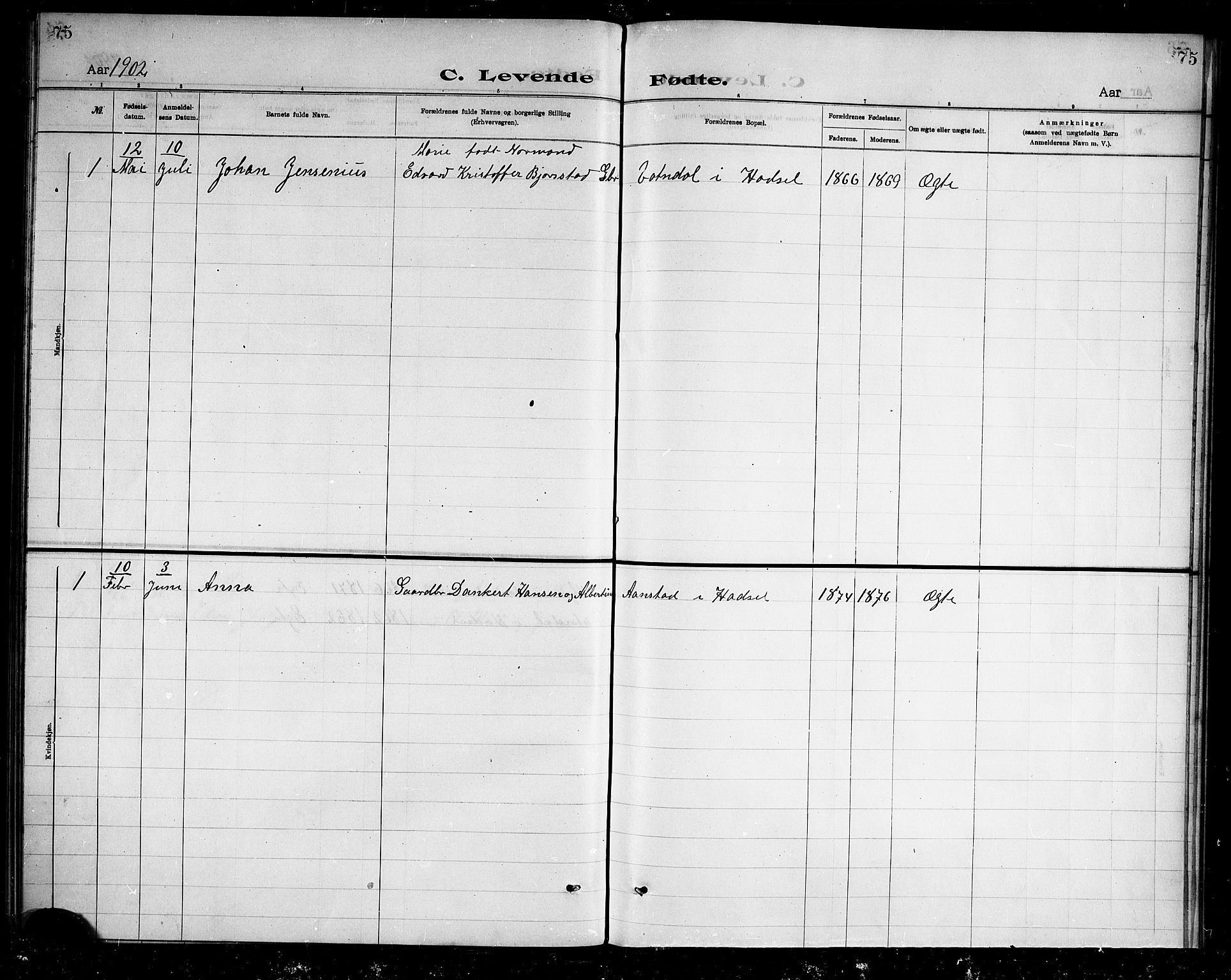 Ministerialprotokoller, klokkerbøker og fødselsregistre - Nordland, AV/SAT-A-1459/888/L1274: Dissenter register no. 888D01, 1889-1902, p. 75