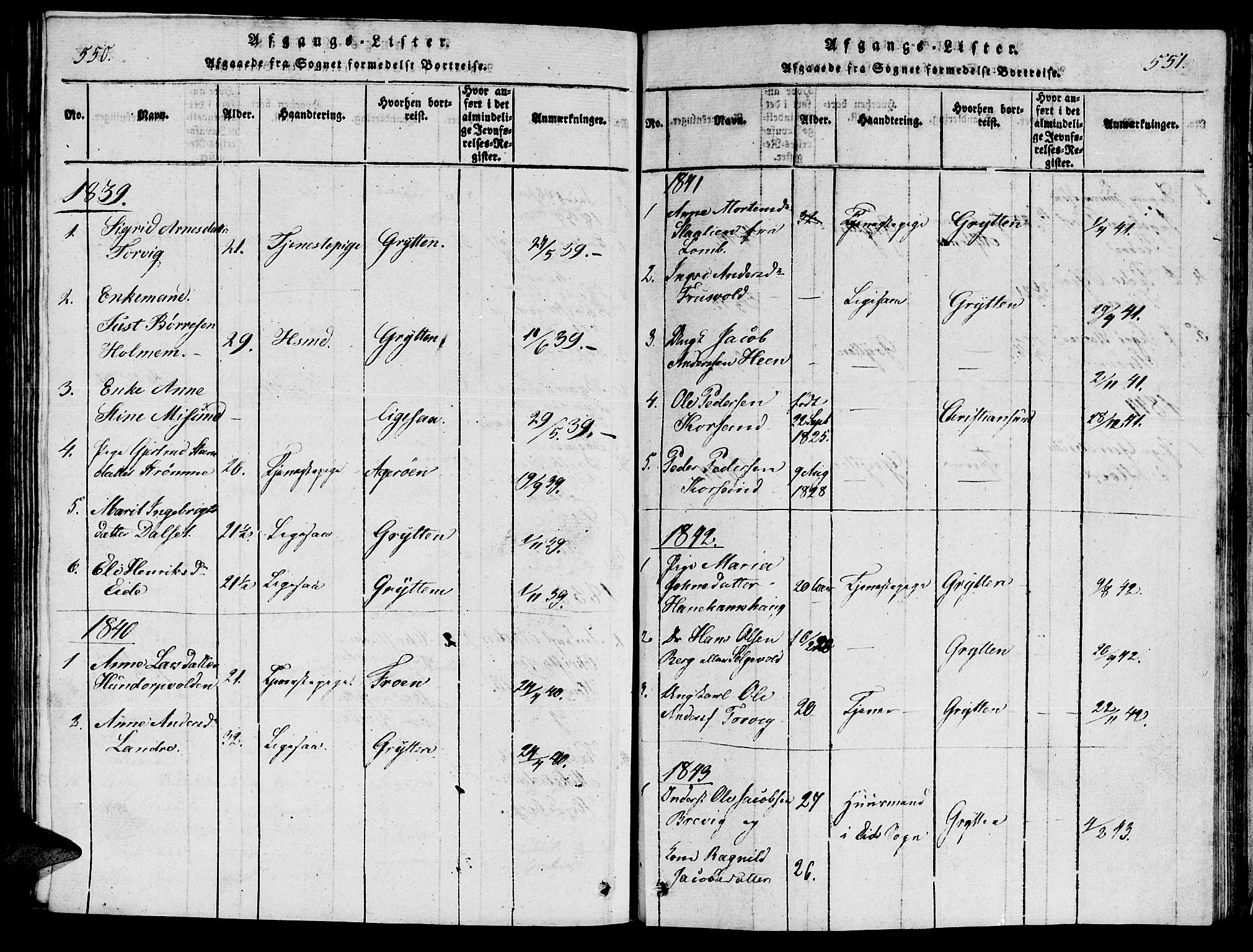 Ministerialprotokoller, klokkerbøker og fødselsregistre - Møre og Romsdal, AV/SAT-A-1454/548/L0613: Parish register (copy) no. 548C01, 1818-1846, p. 550-551