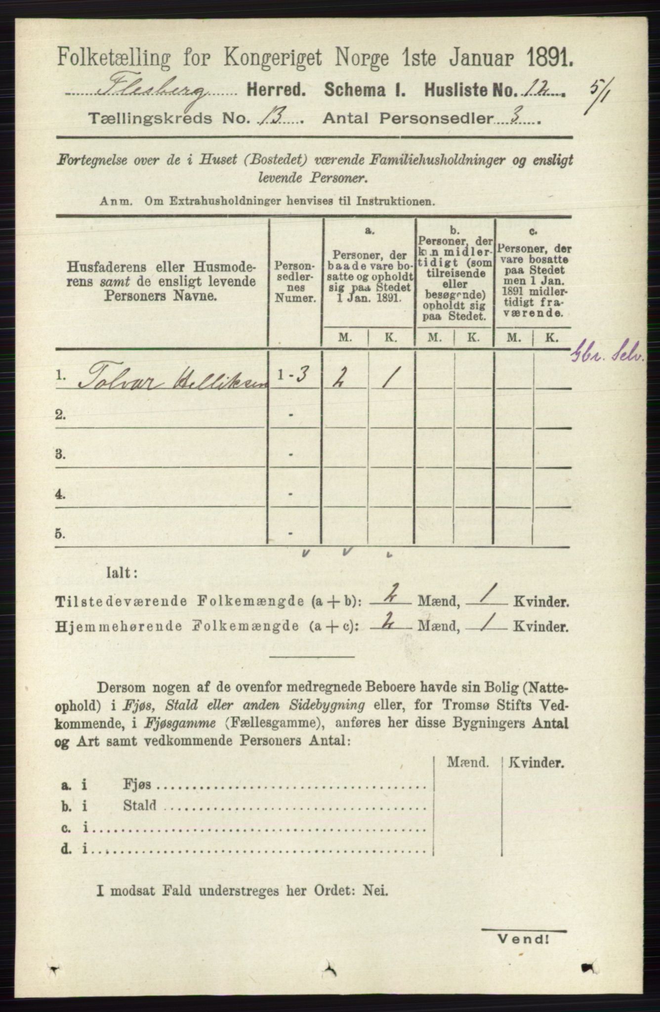 RA, 1891 census for 0631 Flesberg, 1891, p. 2196