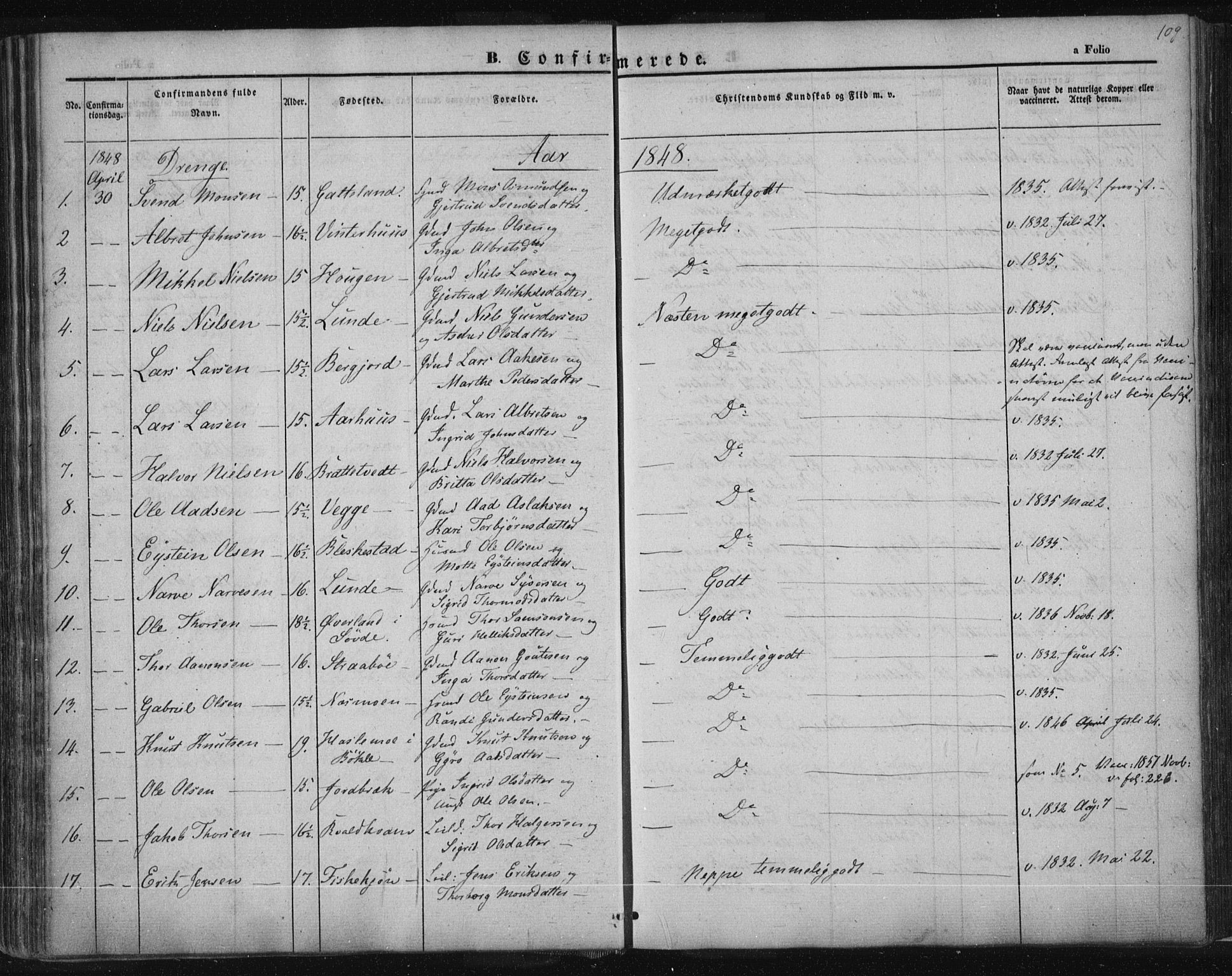 Suldal sokneprestkontor, SAST/A-101845/01/IV/L0008: Parish register (official) no. A 8, 1836-1853, p. 109