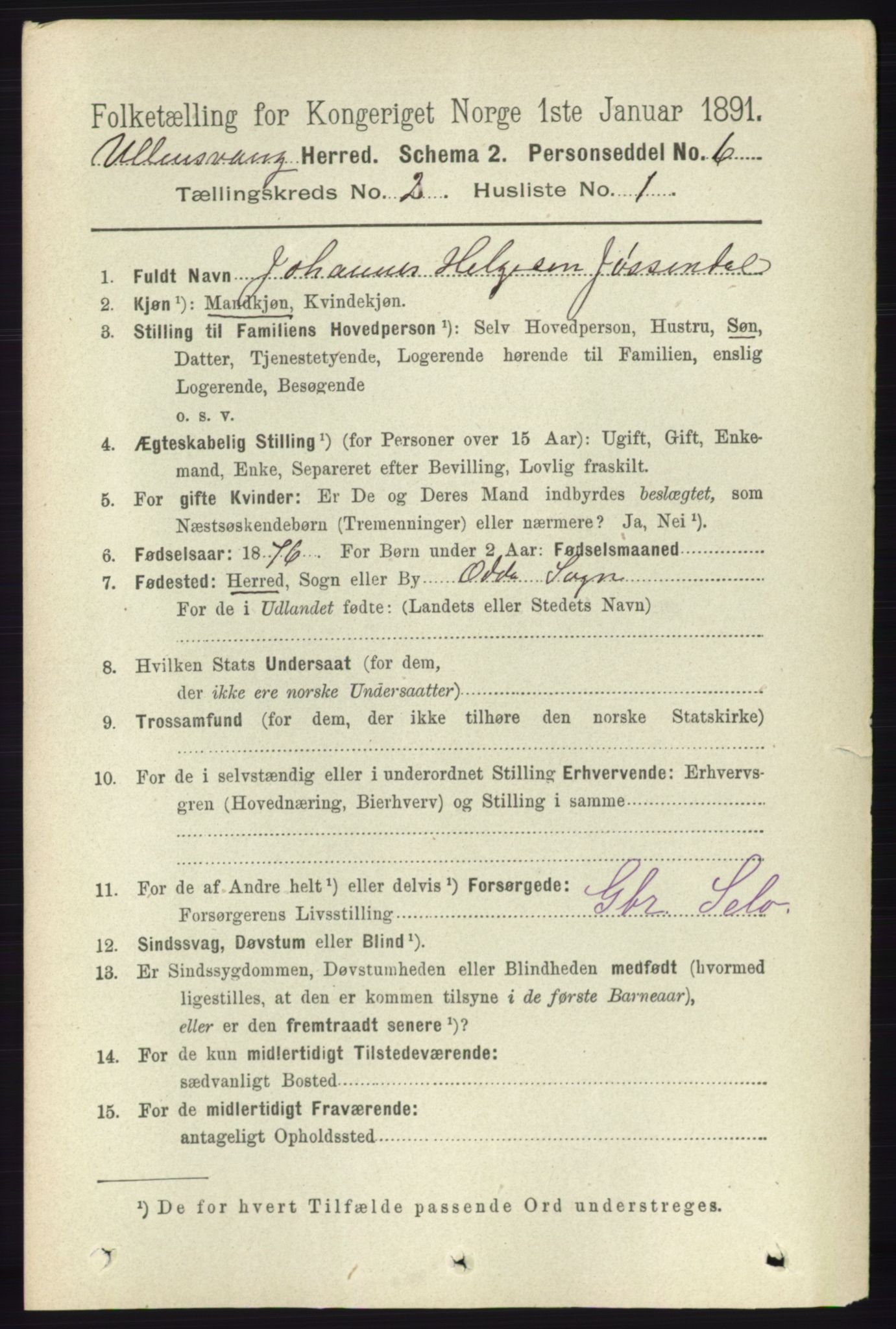 RA, 1891 census for 1230 Ullensvang, 1891, p. 326