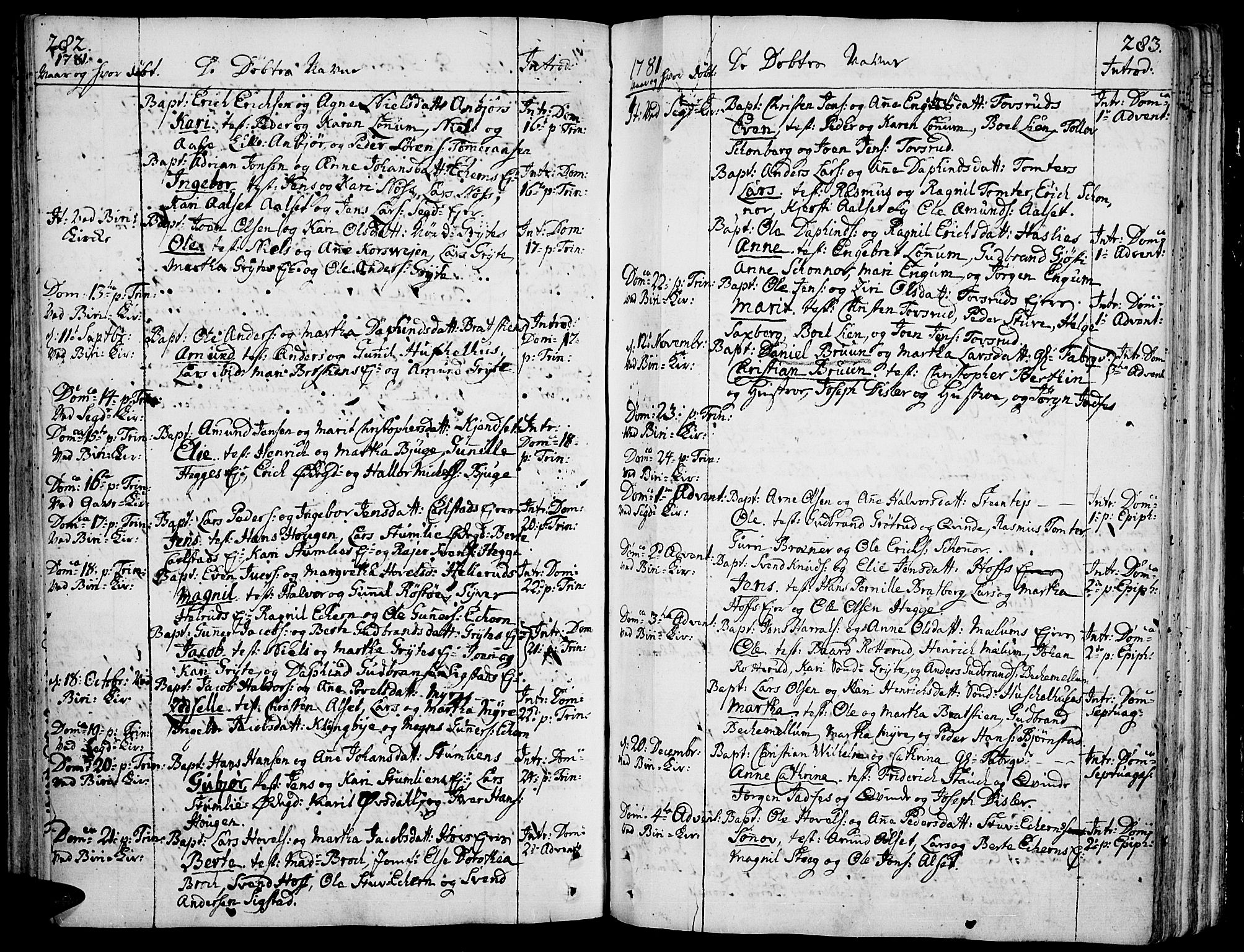 Biri prestekontor, AV/SAH-PREST-096/H/Ha/Haa/L0002: Parish register (official) no. 2, 1754-1789, p. 282-283