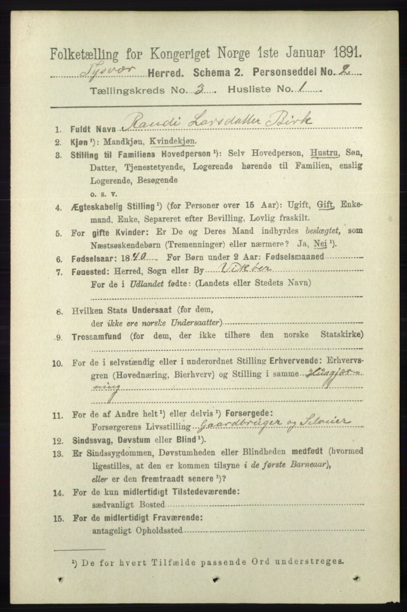 RA, 1891 census for 1146 Tysvær, 1891, p. 1231