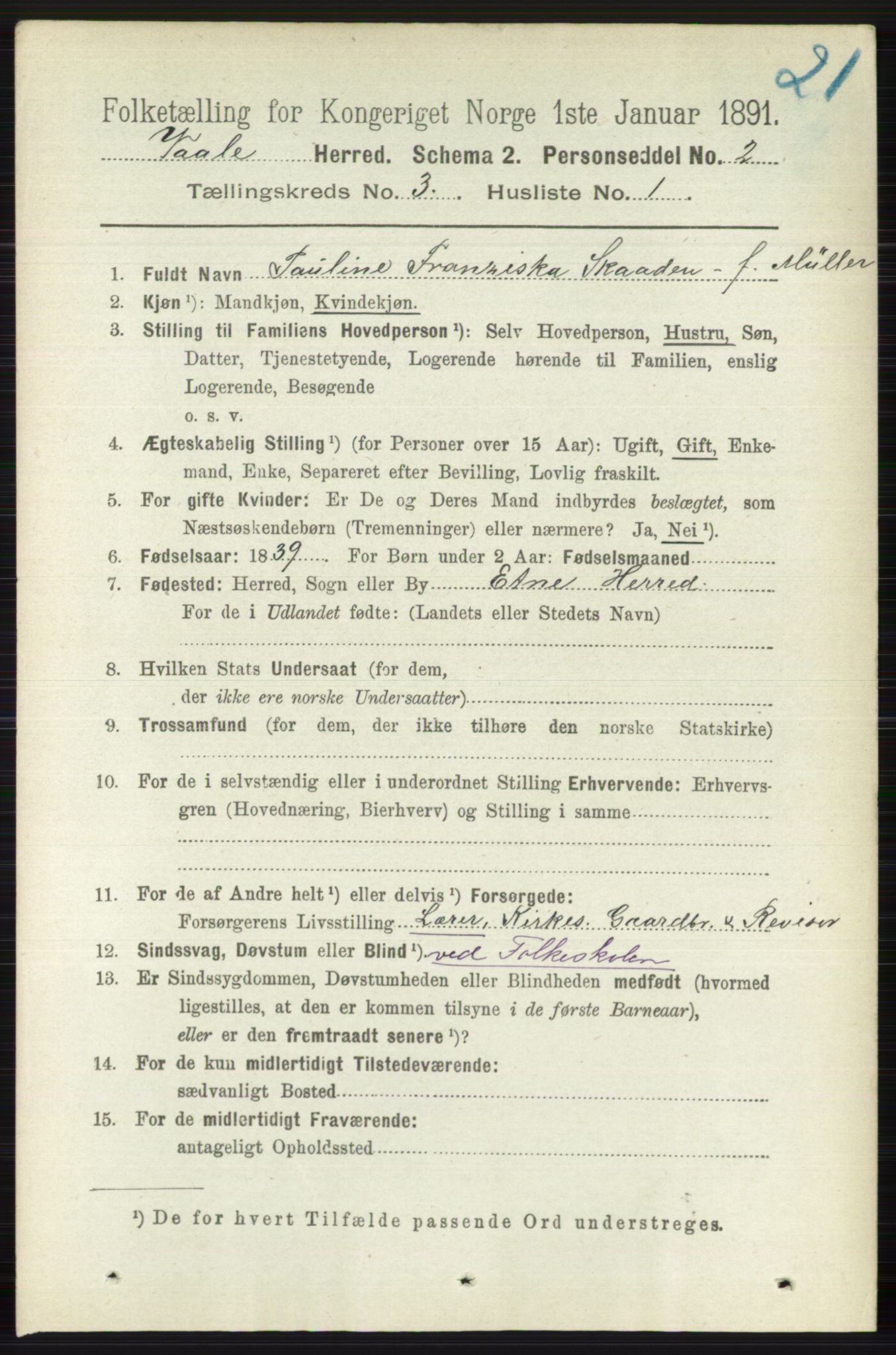 RA, 1891 census for 0716 Våle, 1891, p. 552