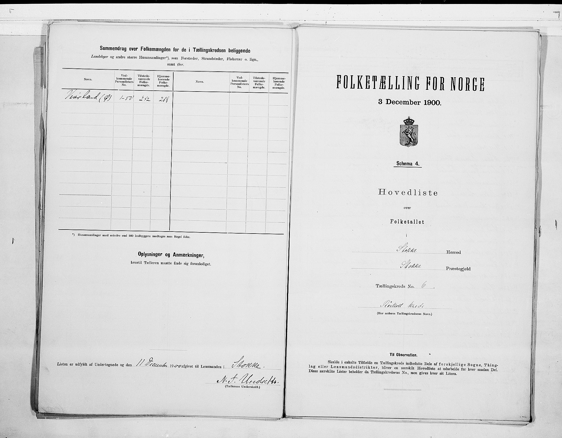 RA, 1900 census for Stokke, 1900, p. 20