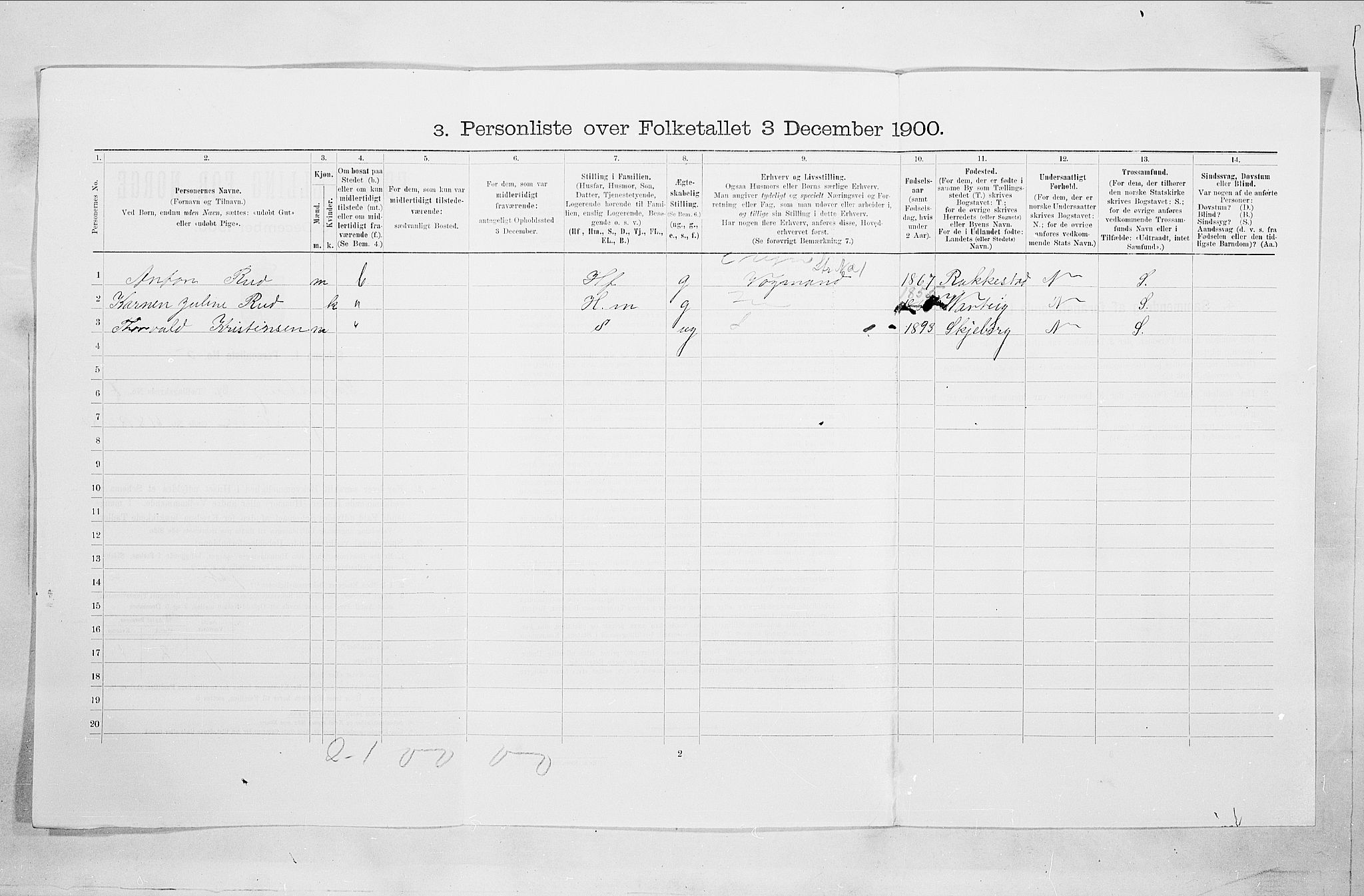 SAO, 1900 census for Sarpsborg, 1900