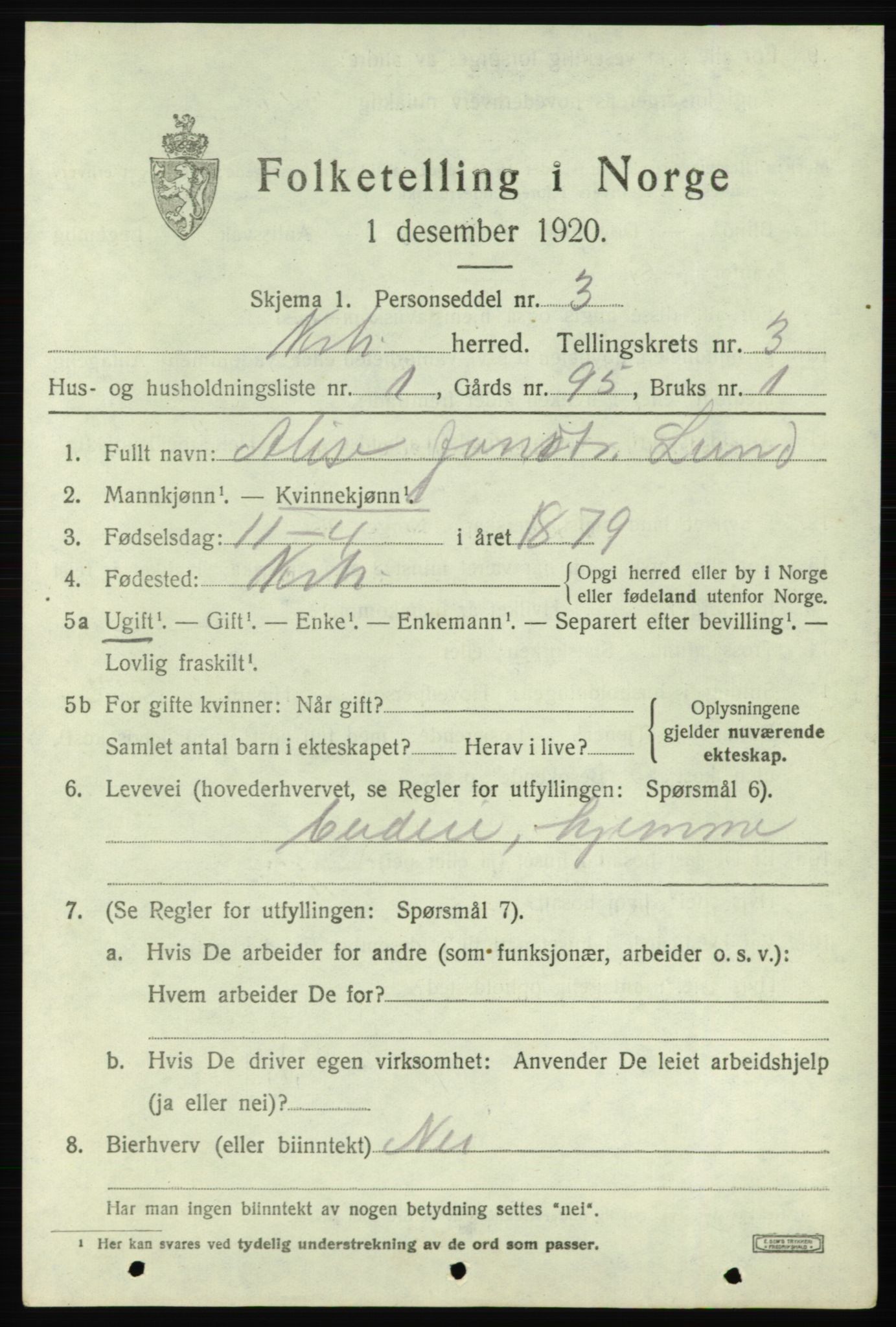 SAB, 1920 census for Kvinnherad, 1920, p. 9258