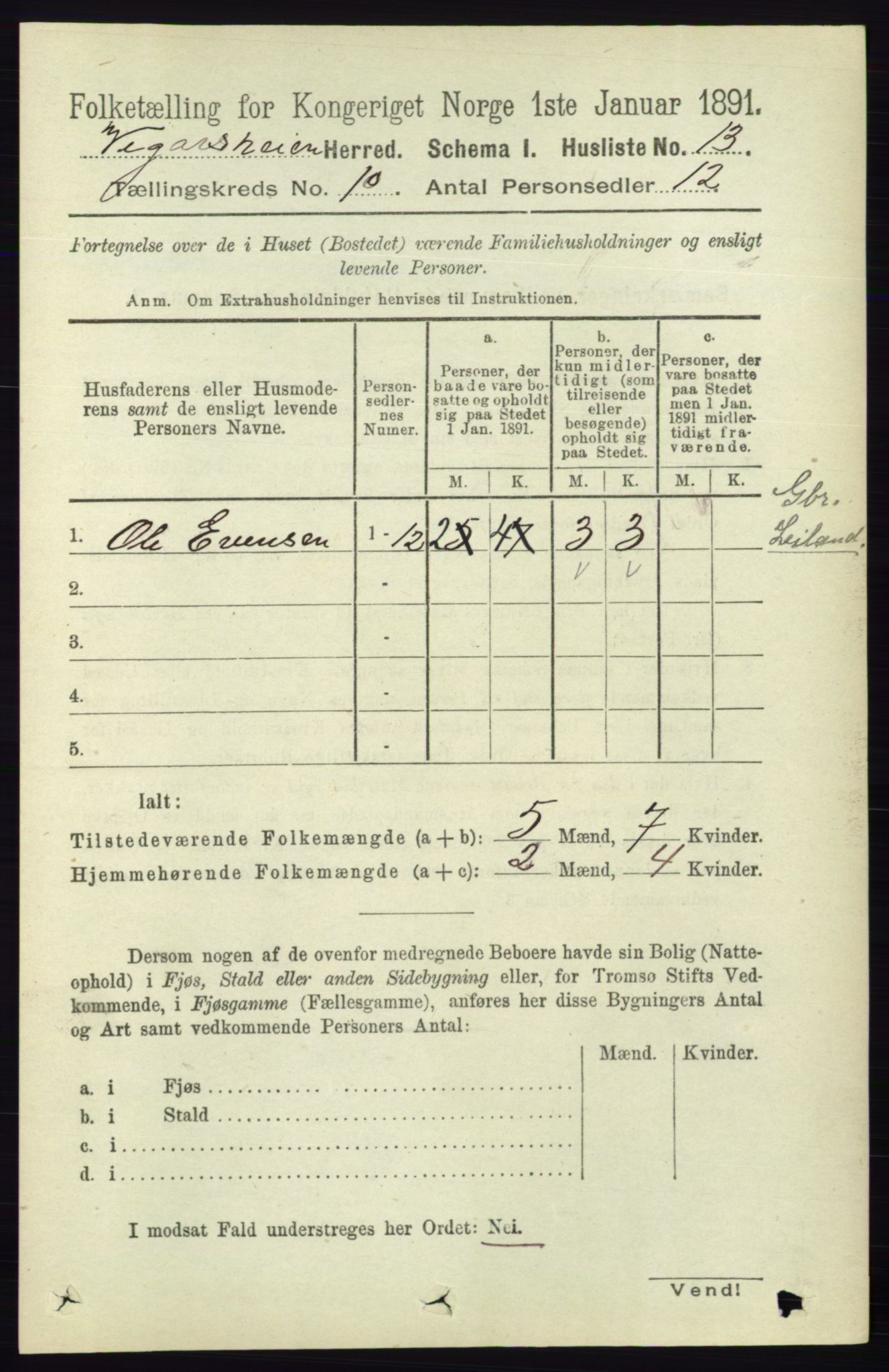 RA, 1891 census for 0912 Vegårshei, 1891, p. 1891