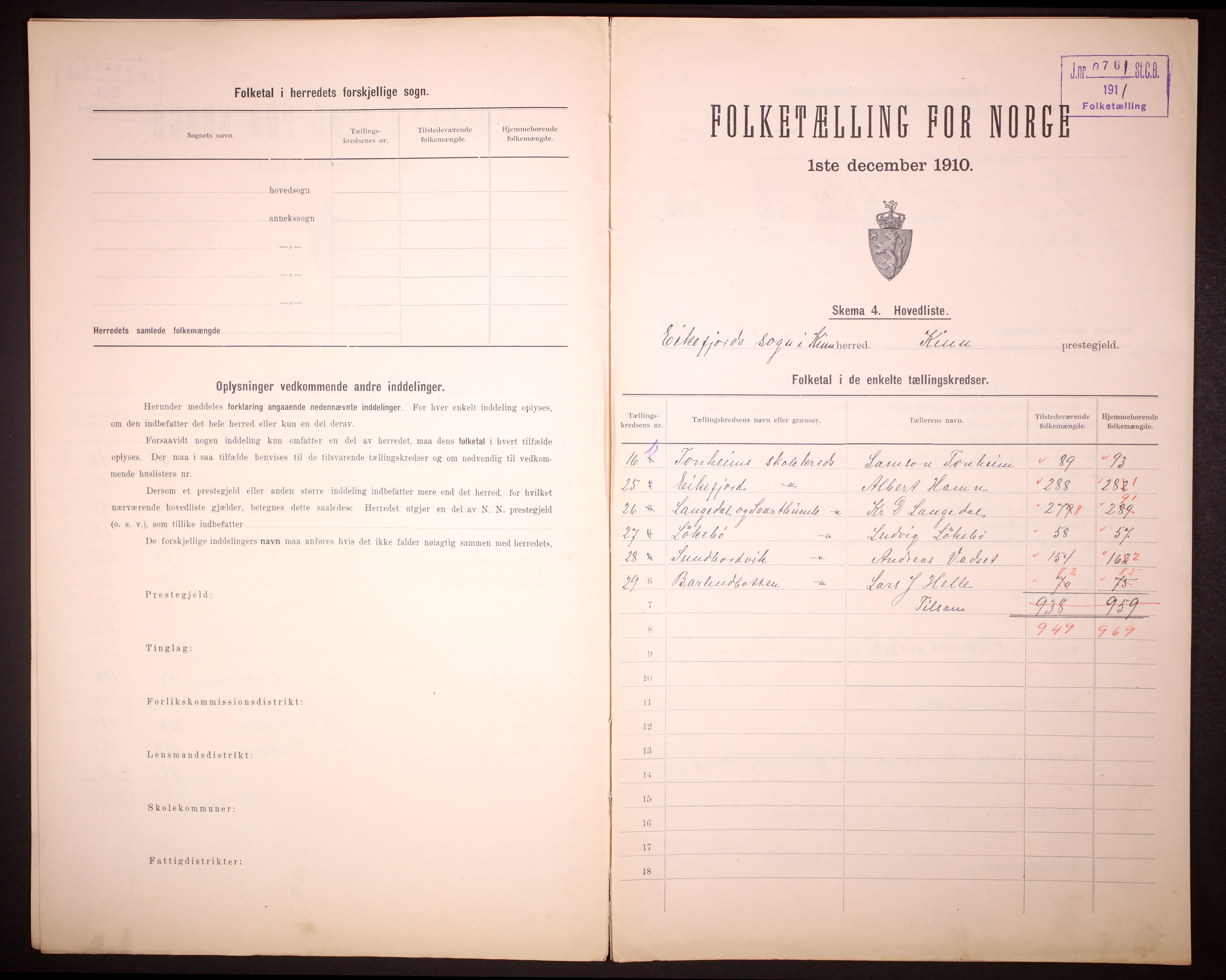 RA, 1910 census for Kinn, 1910, p. 4